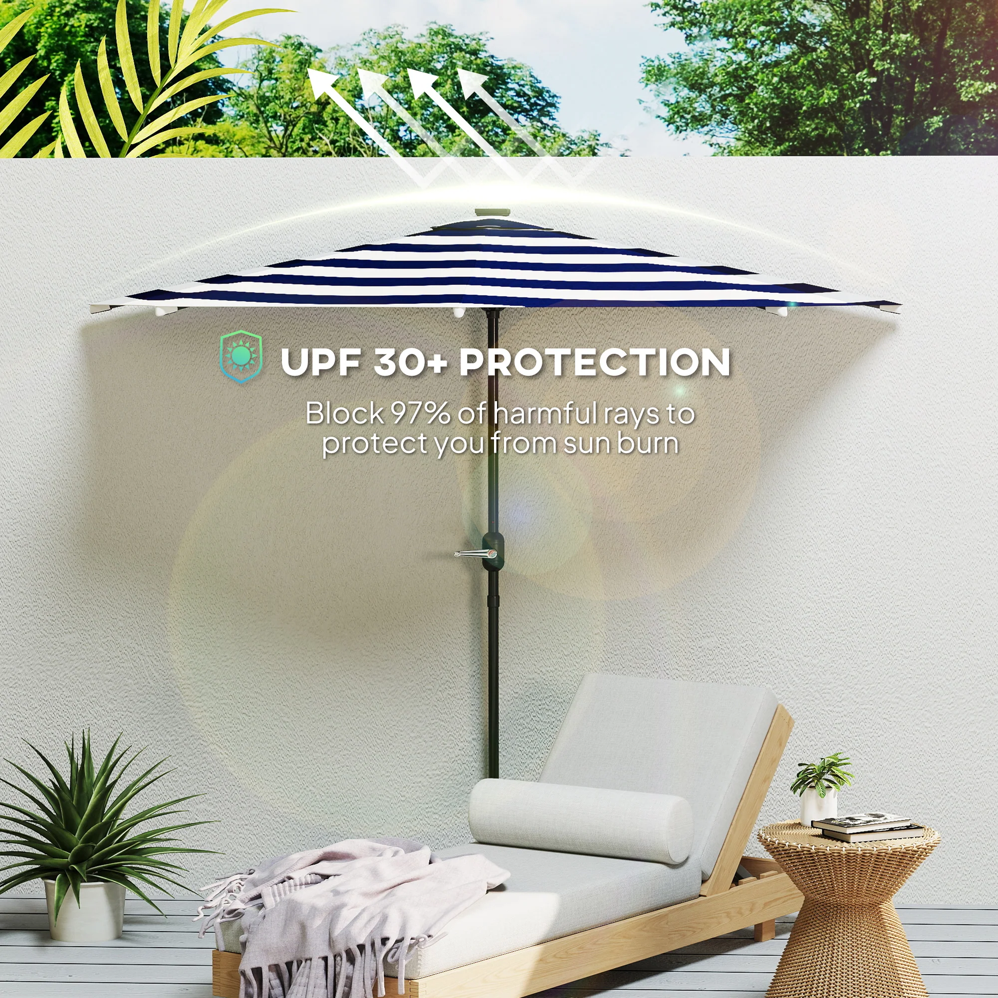 8.5 ft Half Patio Umbrella with UPF 30+ Vented Canopy, Crank Tilt, Navy Blue - Image 7