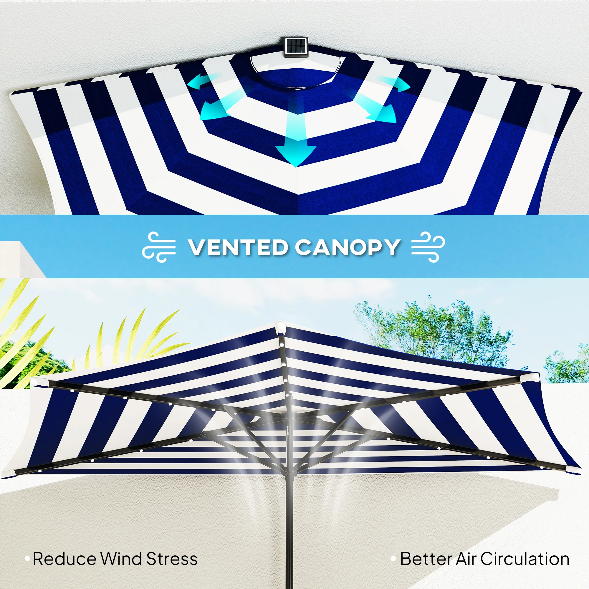 8.5 ft Half Patio Umbrella with UPF 30+ Vented Canopy, Crank Tilt, Navy Blue - Image 8