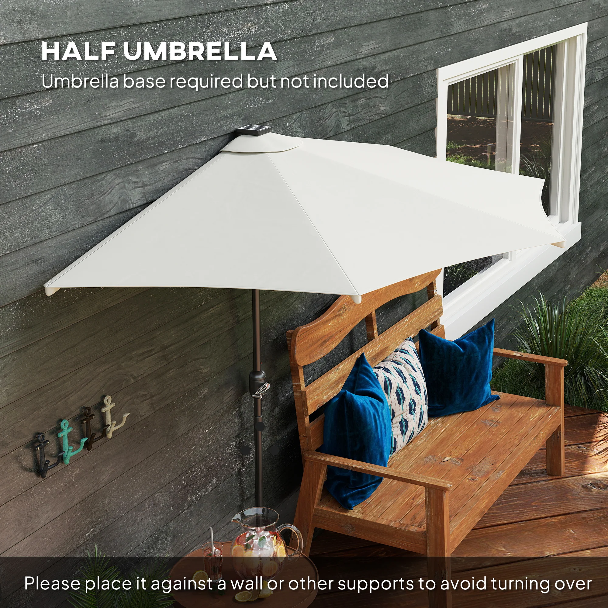 UPF 30+ Vented Half Patio Umbrella with Crank & Tilt, Cream White - Image 10