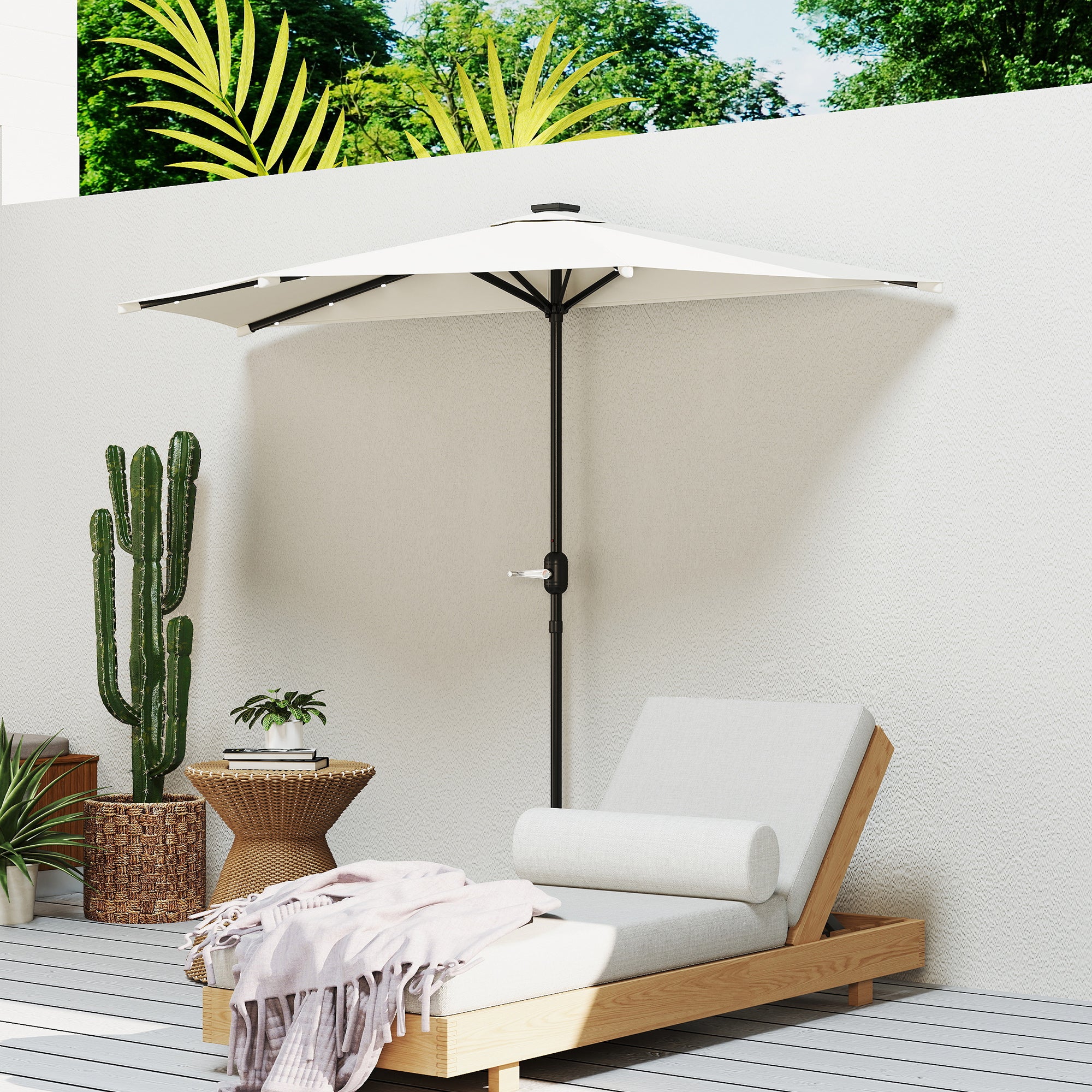 UPF 30+ Vented Half Patio Umbrella with Crank & Tilt, Cream White - Image 3