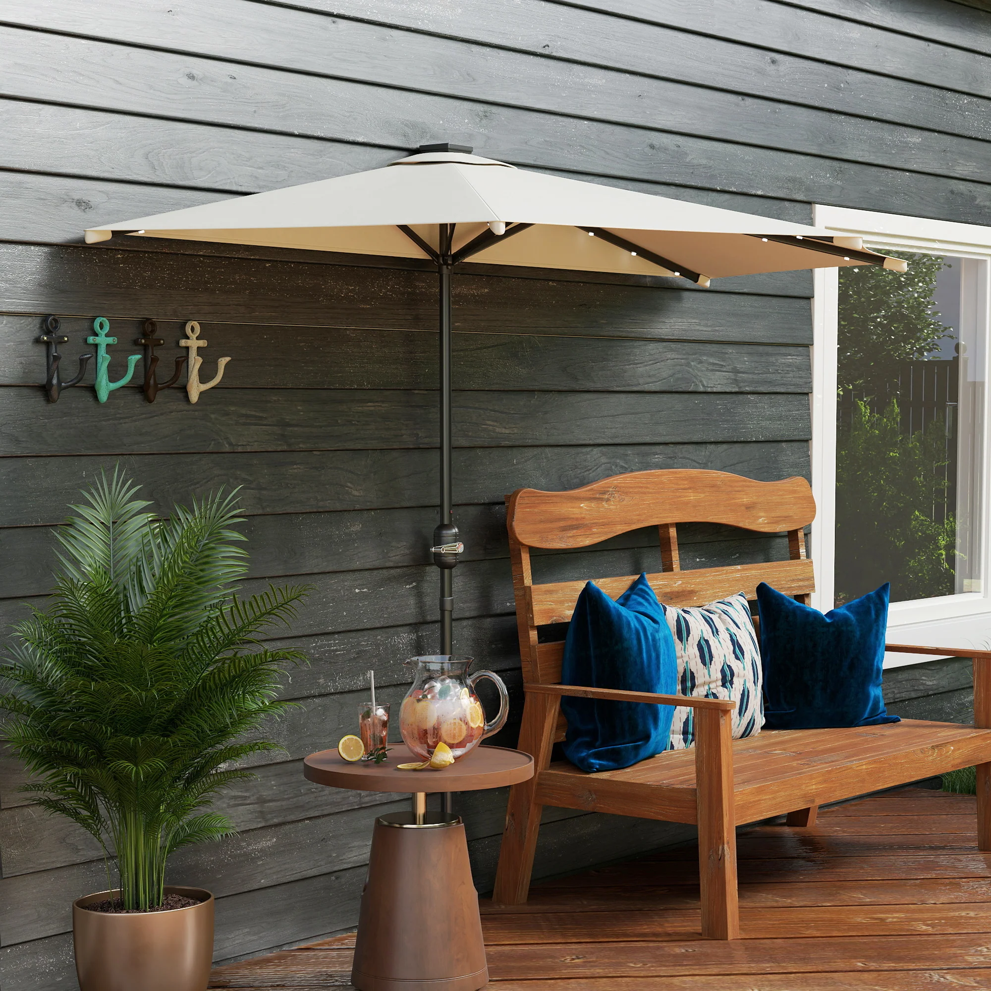 UPF 30+ Vented Half Patio Umbrella with Crank & Tilt, Cream White - Image 4