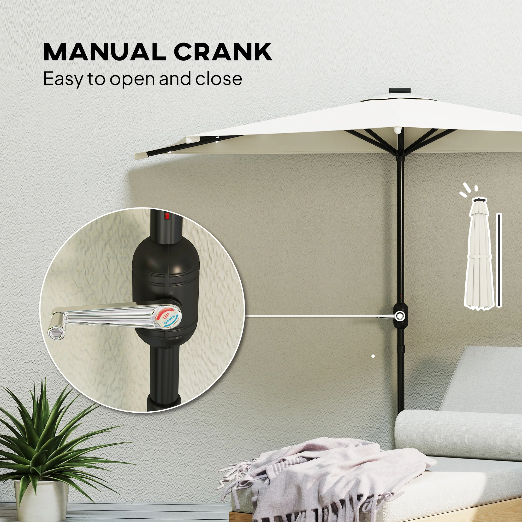 UPF 30+ Vented Half Patio Umbrella with Crank & Tilt, Cream White - Image 9