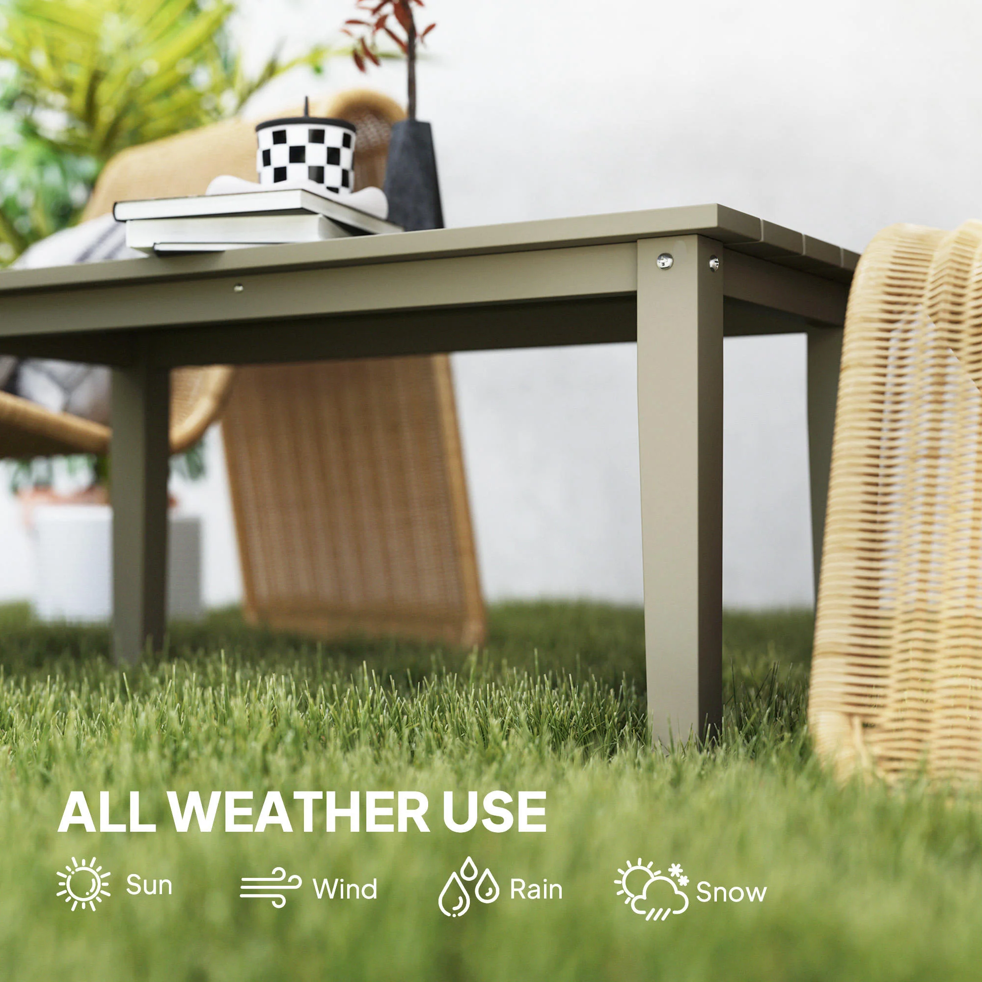 All-Weather HDPE Outdoor Coffee Table with Slatted Tabletop for Garden, Balcony, Backyard, Brown - Image 8