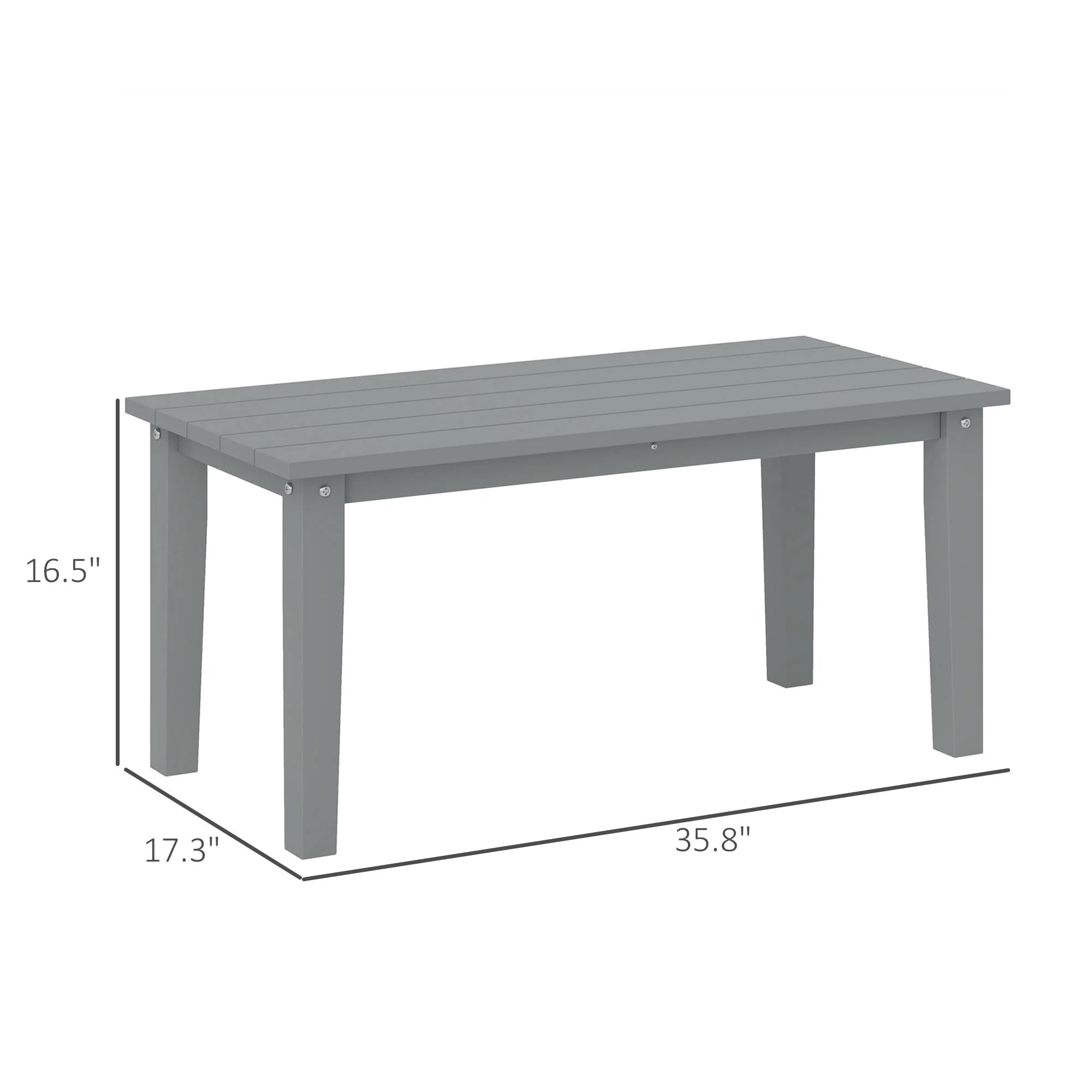 All-Weather HDPE Outdoor Coffee Table with Slatted Tabletop for Garden, Balcony, Backyard, Gray - Image 5