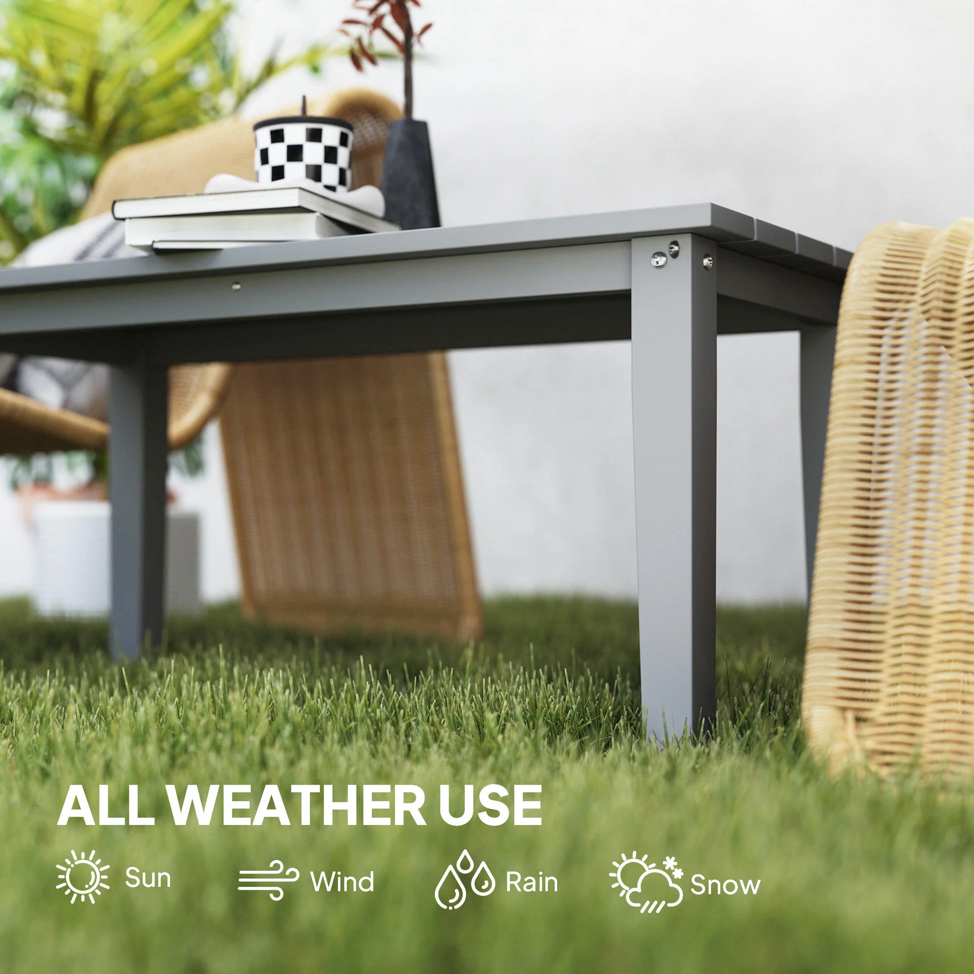 All-Weather HDPE Outdoor Coffee Table with Slatted Tabletop for Garden, Balcony, Backyard, Gray - Image 8