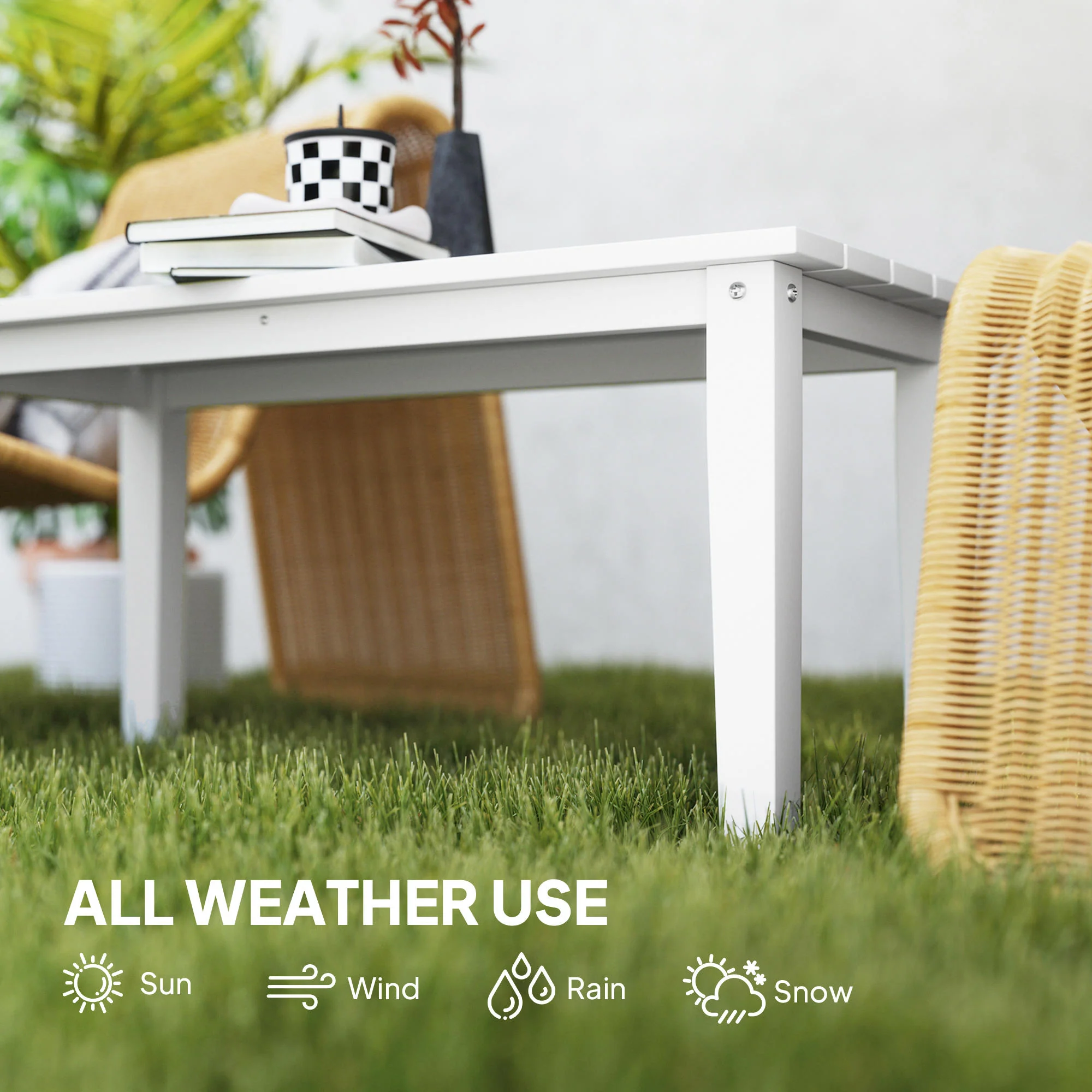 All-Weather HDPE Outdoor Coffee Table with Slatted Tabletop for Garden, Balcony, Backyard, White - Image 8