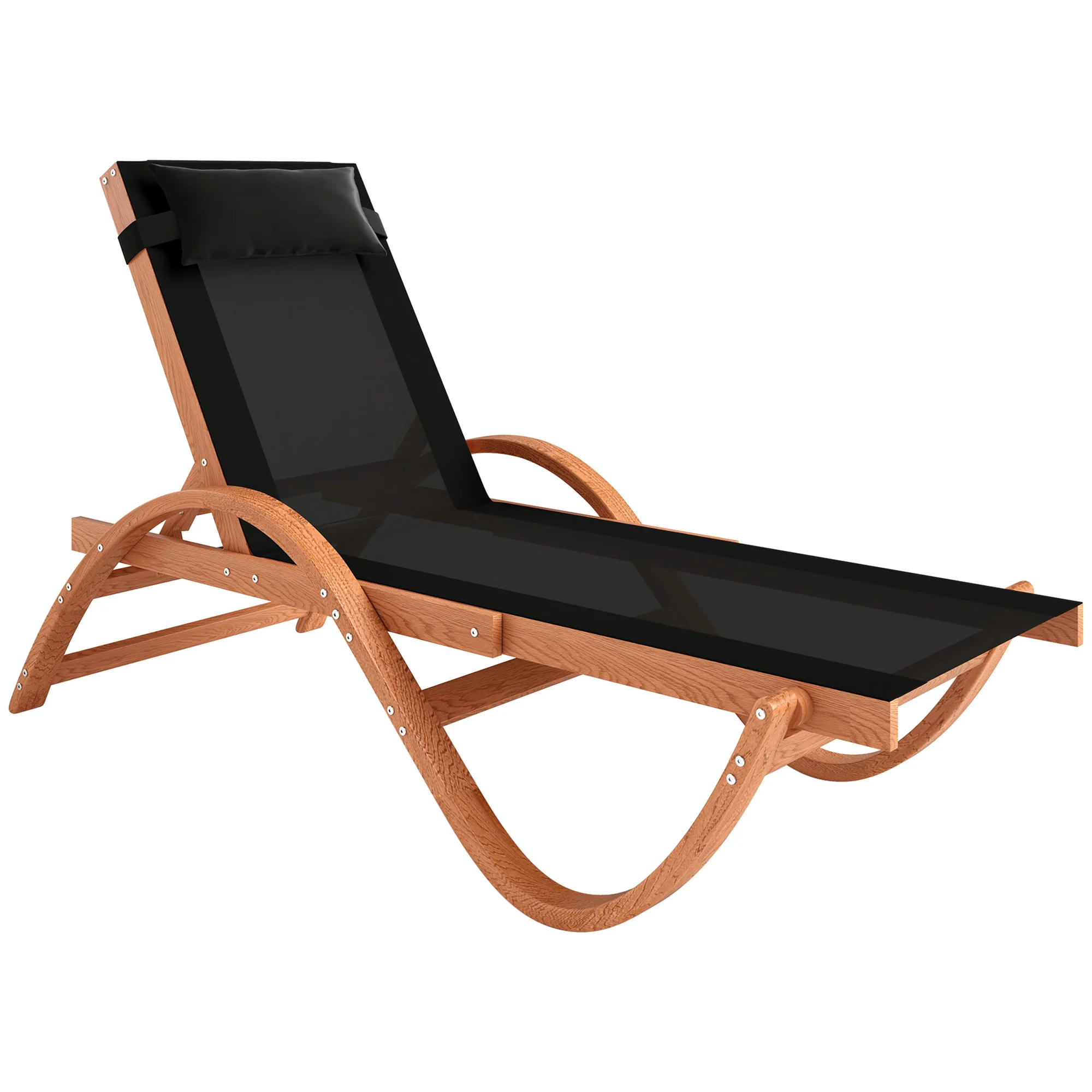 Larch Wood Patio Chaise, 4-Level Adjustable Sun Lounger with Mesh Seat, Black - Image 12