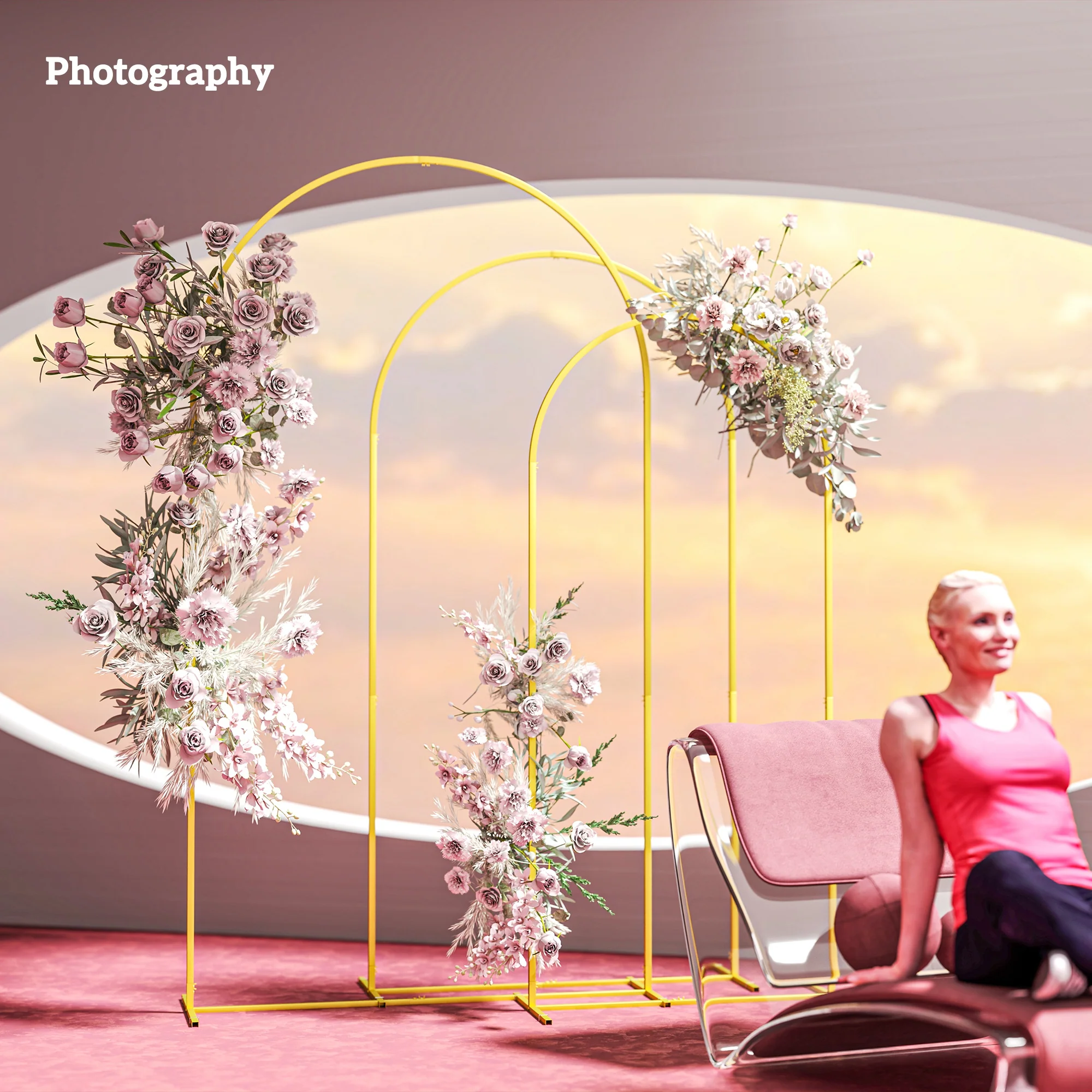 7/6.5/6ft 3-Piece Metal Arch Stand Set for Weddings & Parties, Gold - Image 11