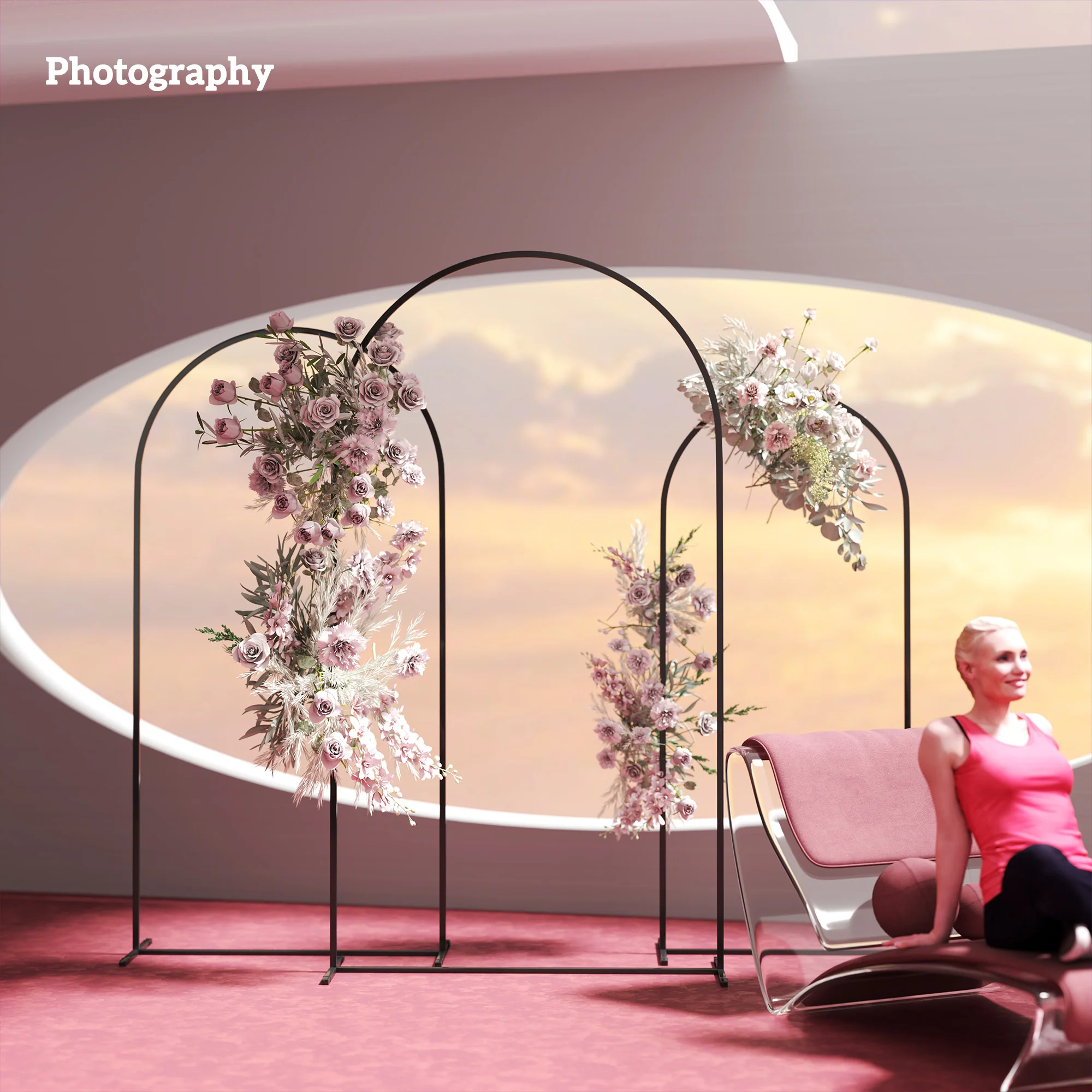 7/6.5/6ft Metal Arch Stand Set of 3 - Black - Image 11