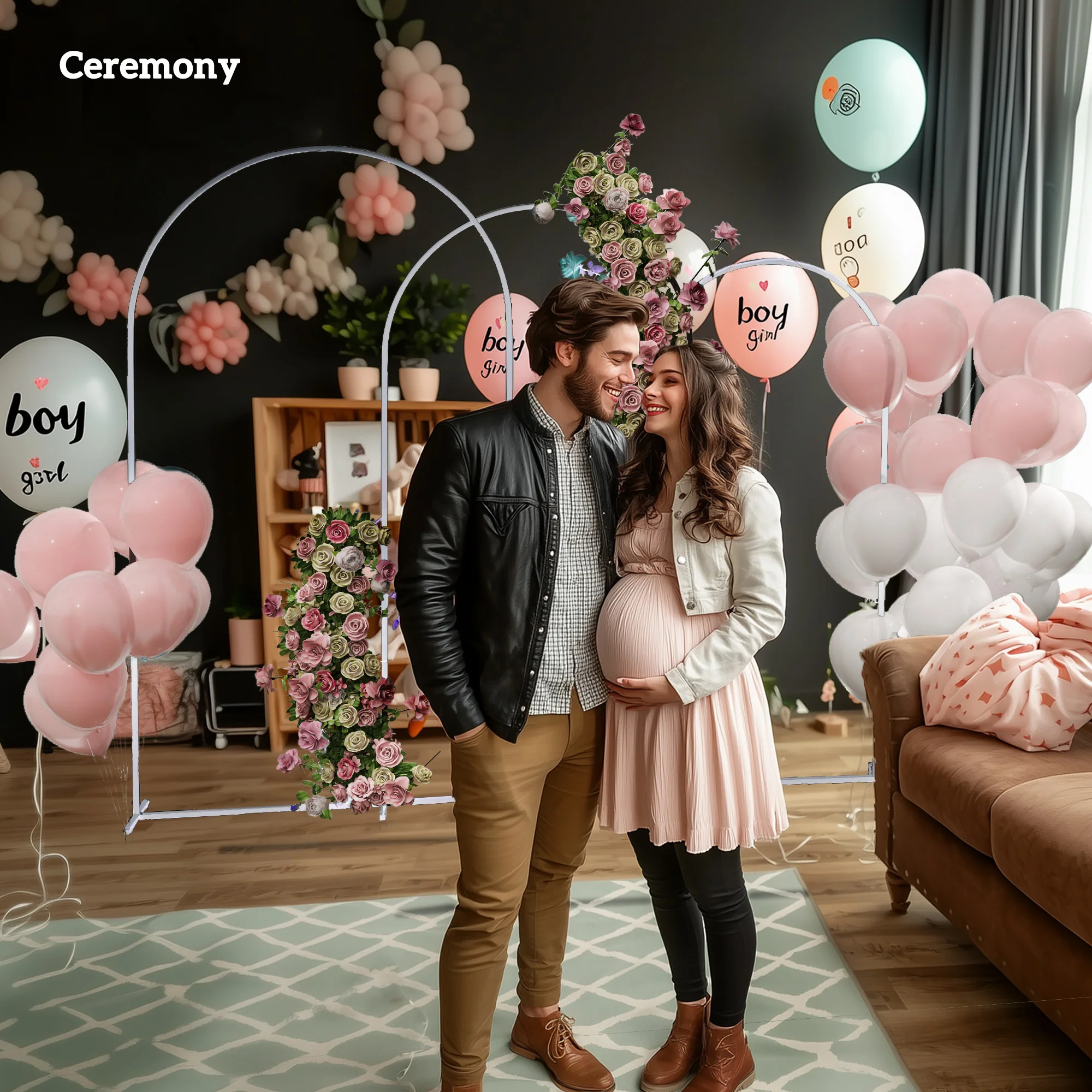 7/6.5/6ft Metal Wedding Arch Frame Backdrop Stand Set of 3, White - Image 10