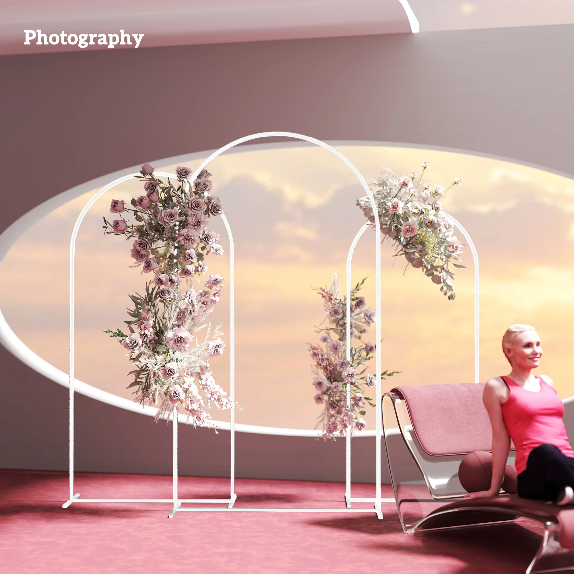 7/6.5/6ft Metal Wedding Arch Frame Backdrop Stand Set of 3, White - Image 11