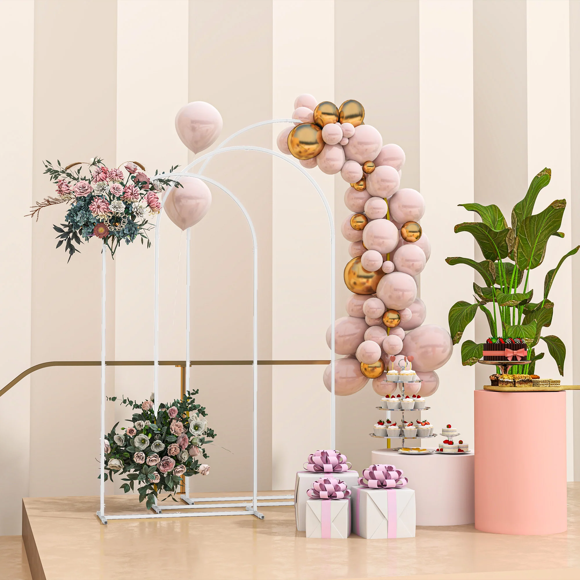 7/6.5/6ft Metal Wedding Arch Frame Backdrop Stand Set of 3, White - Image 4