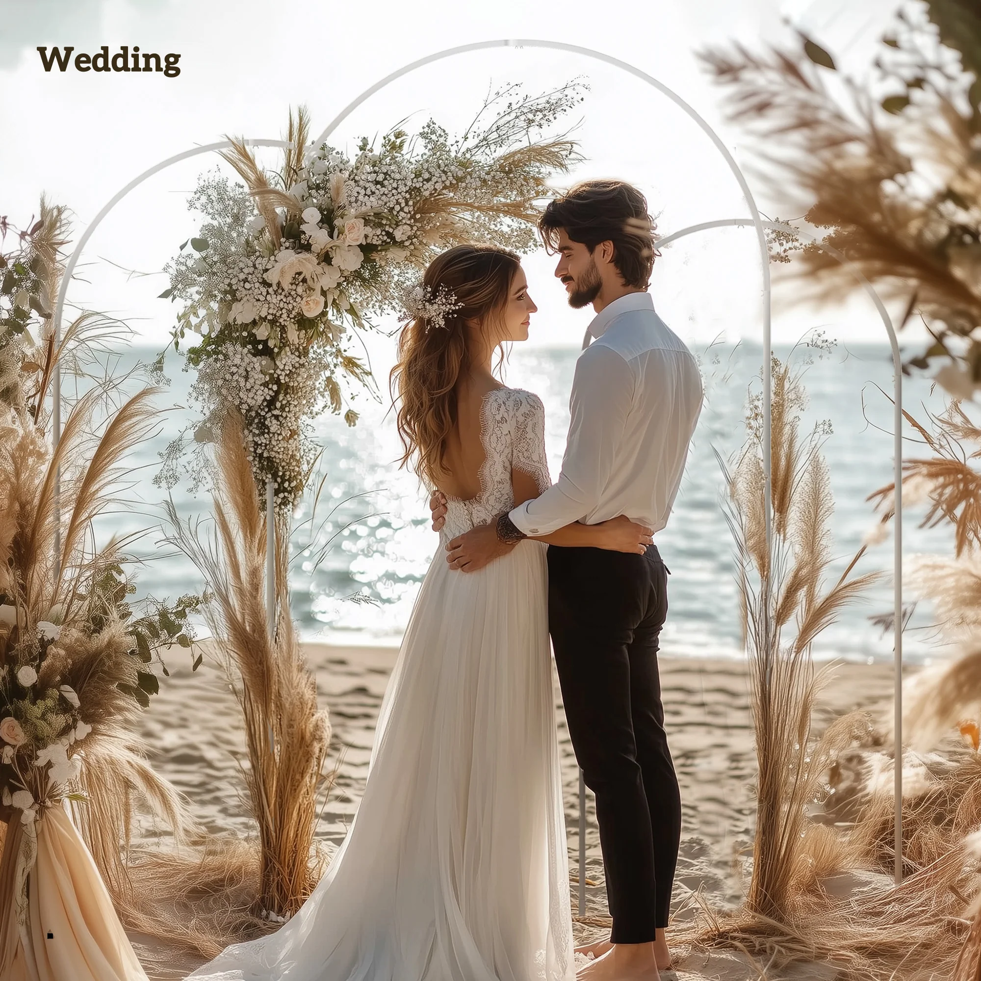 7/6.5/6ft Metal Wedding Arch Frame Backdrop Stand Set of 3, White - Image 8