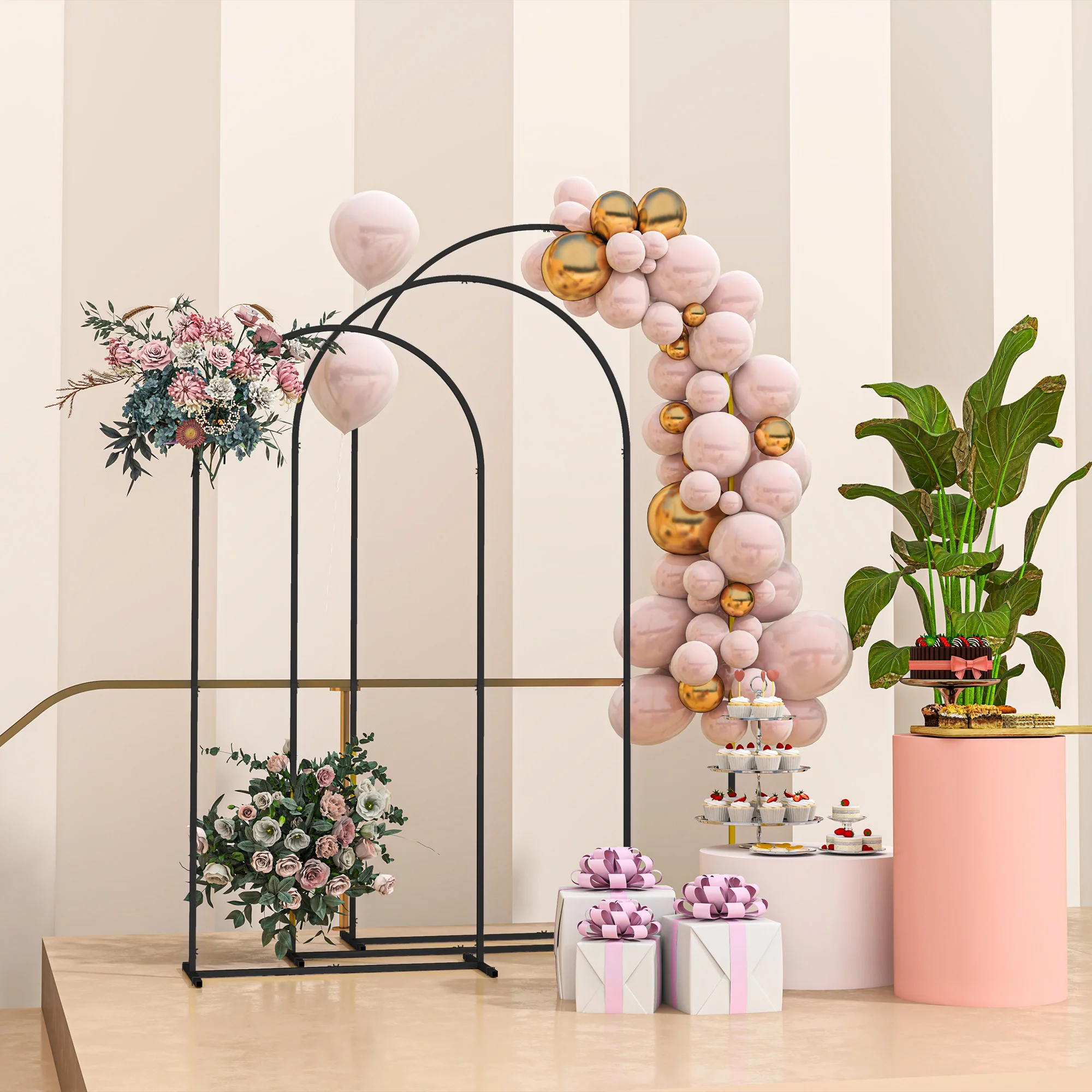 7/6.5/6ft Metal Arch Stand Set of 3 - Black - Image 4