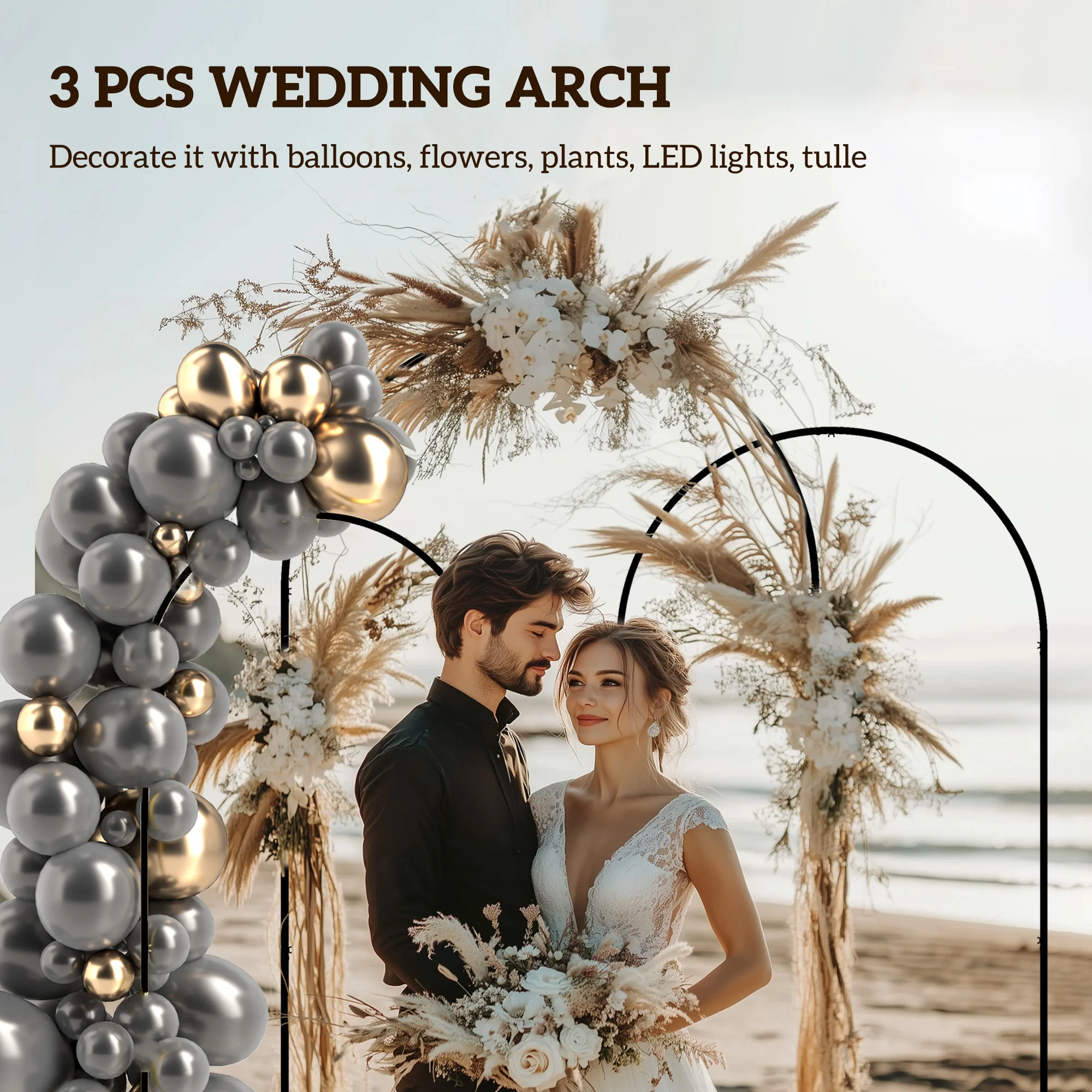 7/6.5/6ft Metal Arch Stand Set of 3 - Black - Image 6