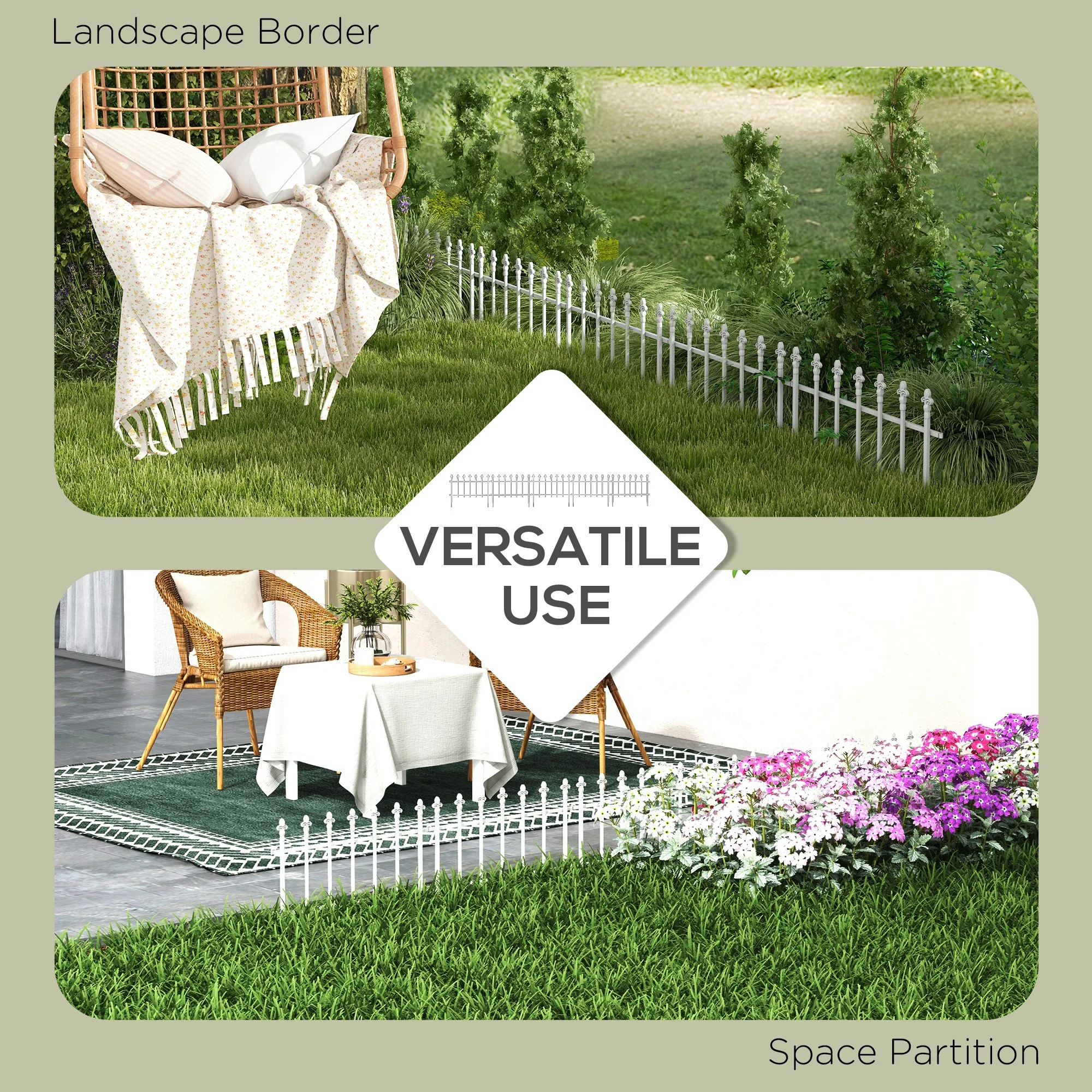 9.2' x 17.25" Decorative Garden Fence, 5 Steel Panels Set for Flower Beds & Animals, White - Image 9