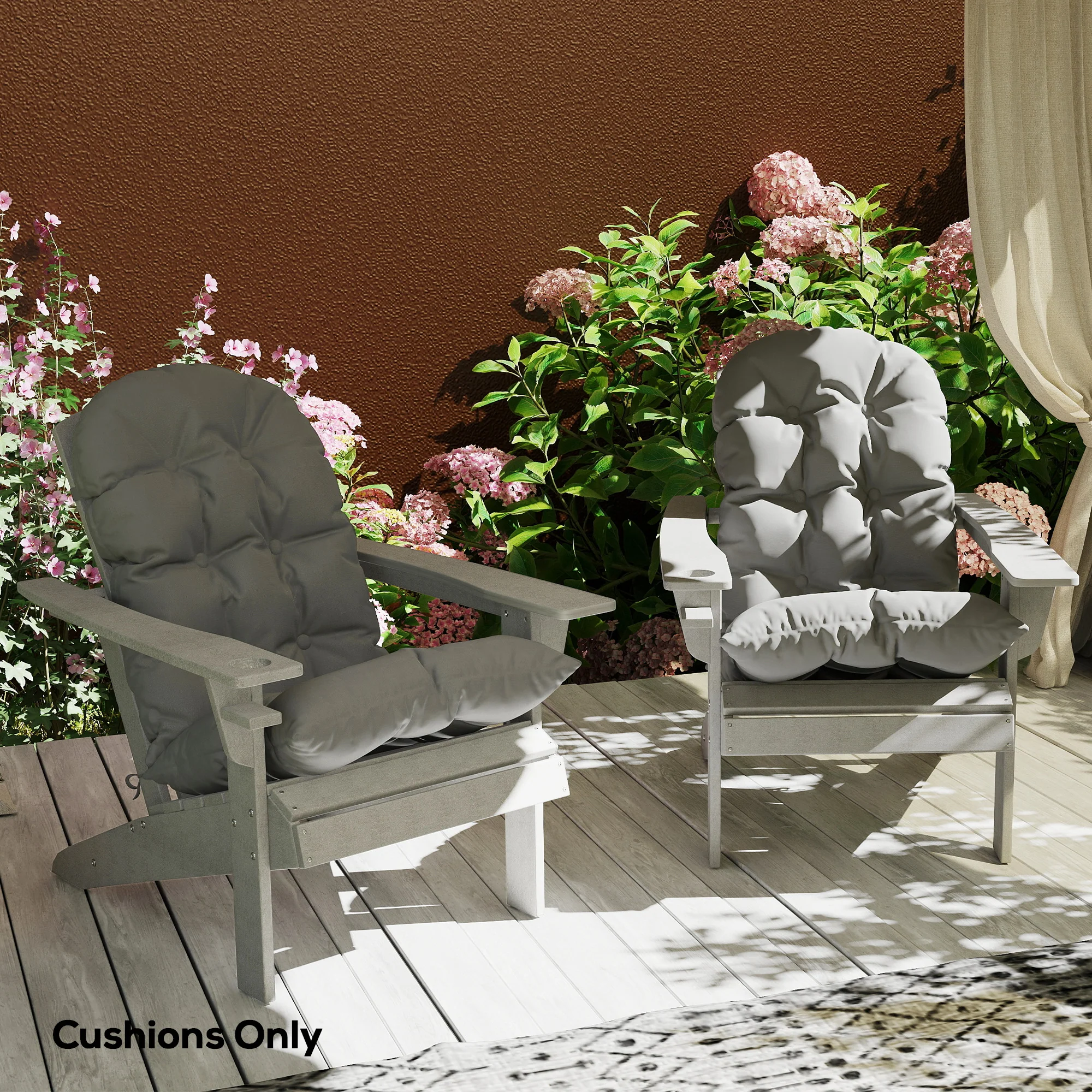 Set of 2 Adirondack Chair Cushions, Tufted High Back, Non-Slip, Gray - Image 3