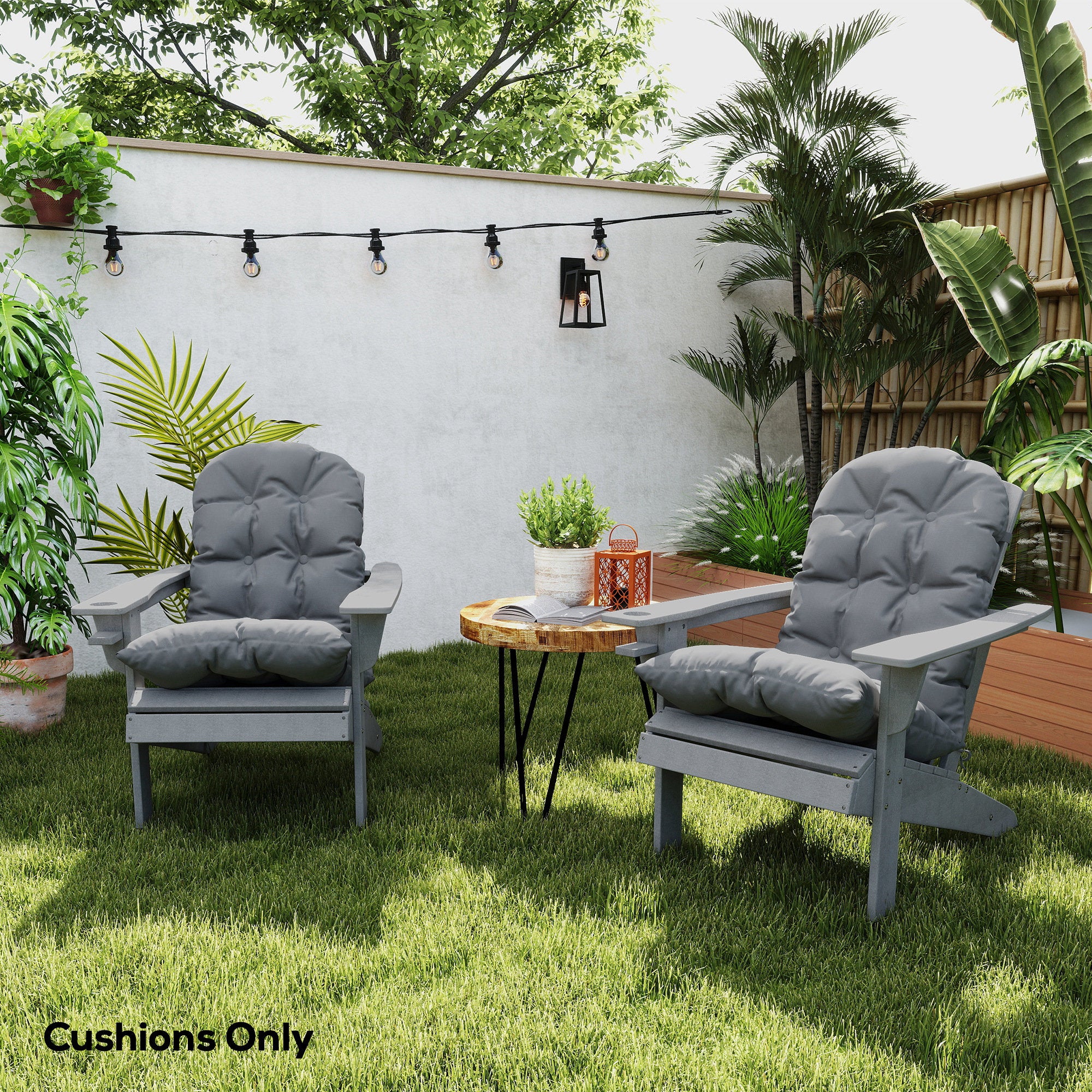Set of 2 Adirondack Chair Cushions, Tufted High Back, Non-Slip, Gray - Image 4