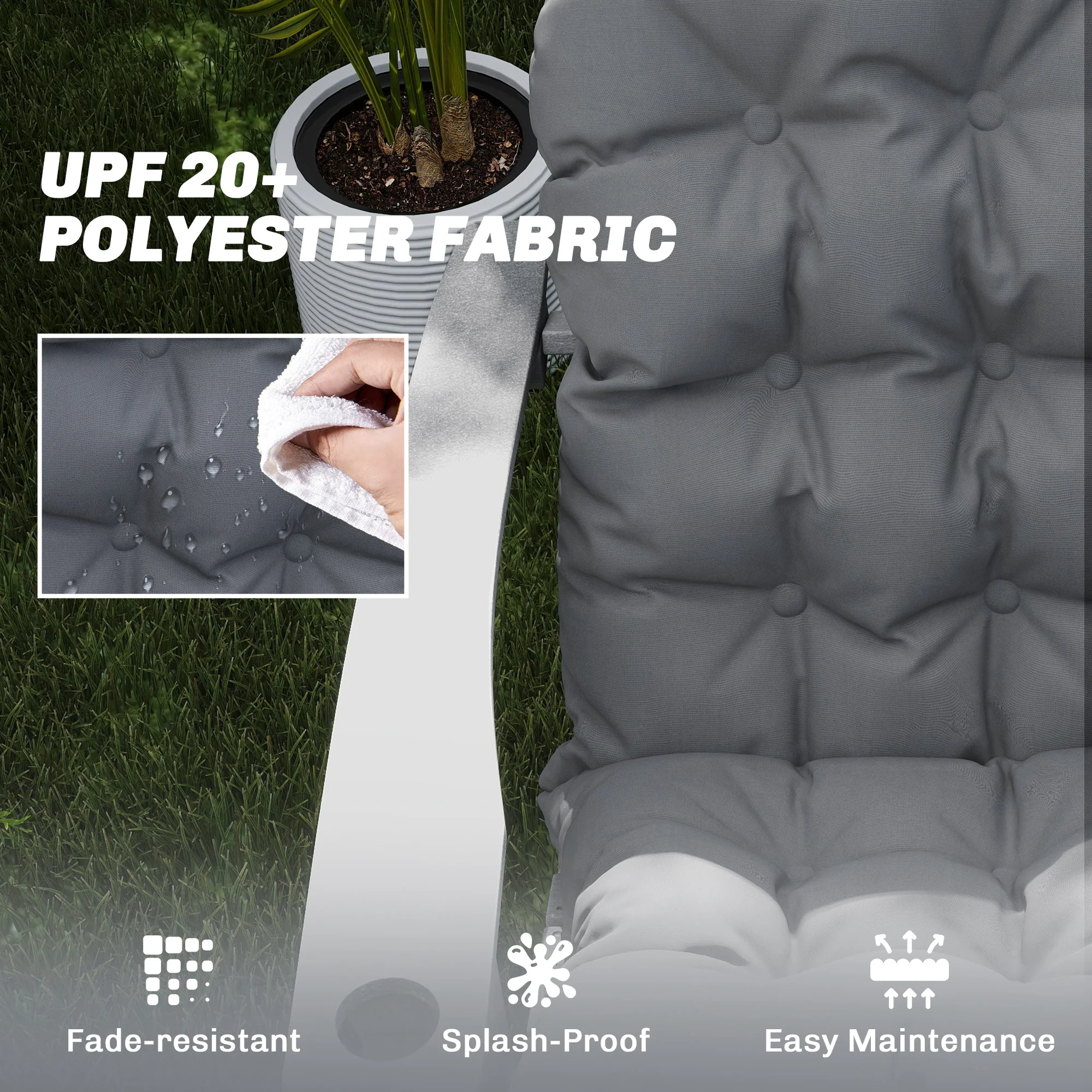 Set of 2 Adirondack Chair Cushions, Tufted High Back, Non-Slip, Gray - Image 7