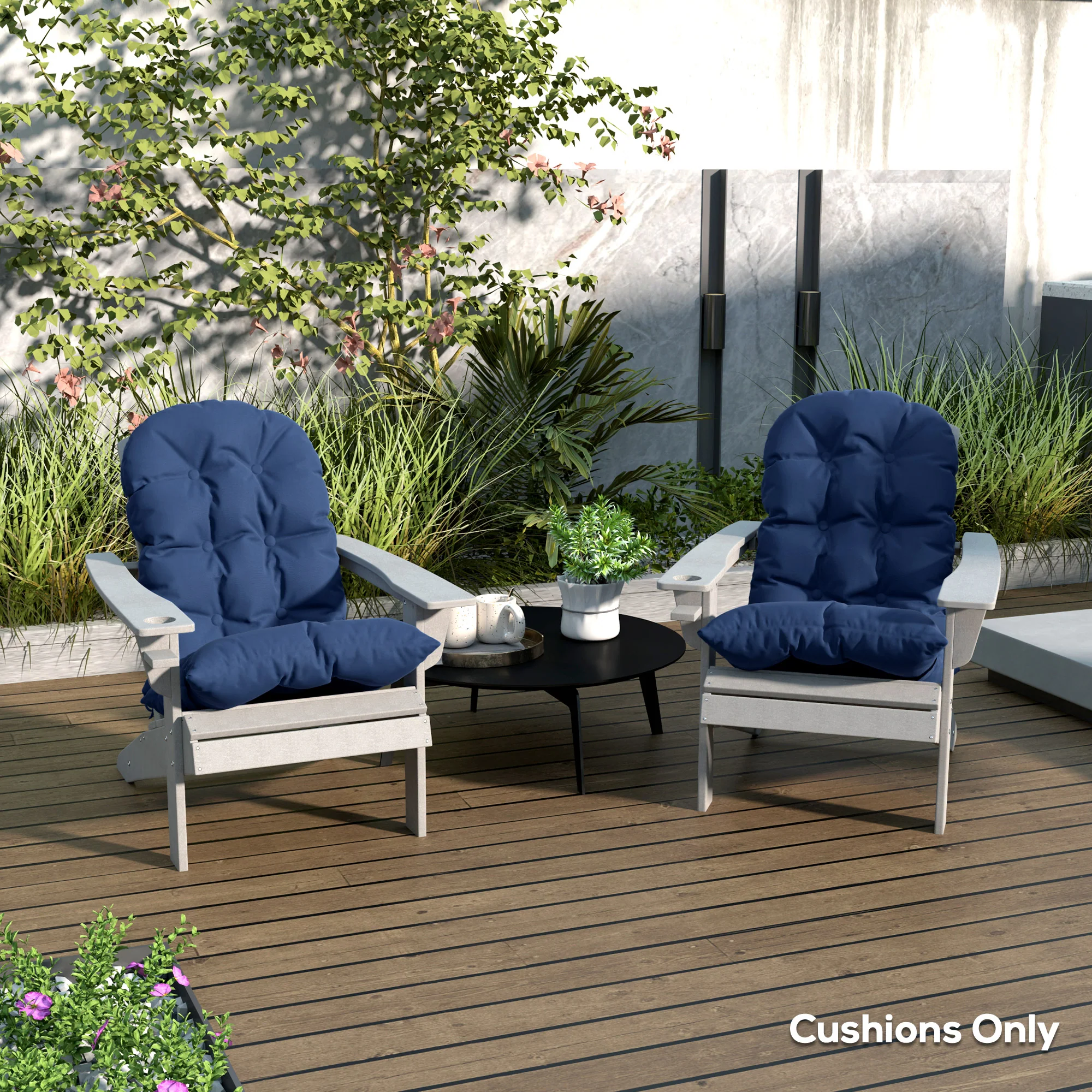 Set of 2 Adirondack Chair Cushions, Tufted High Back, Non-Slip, Navy Blue - Image 10