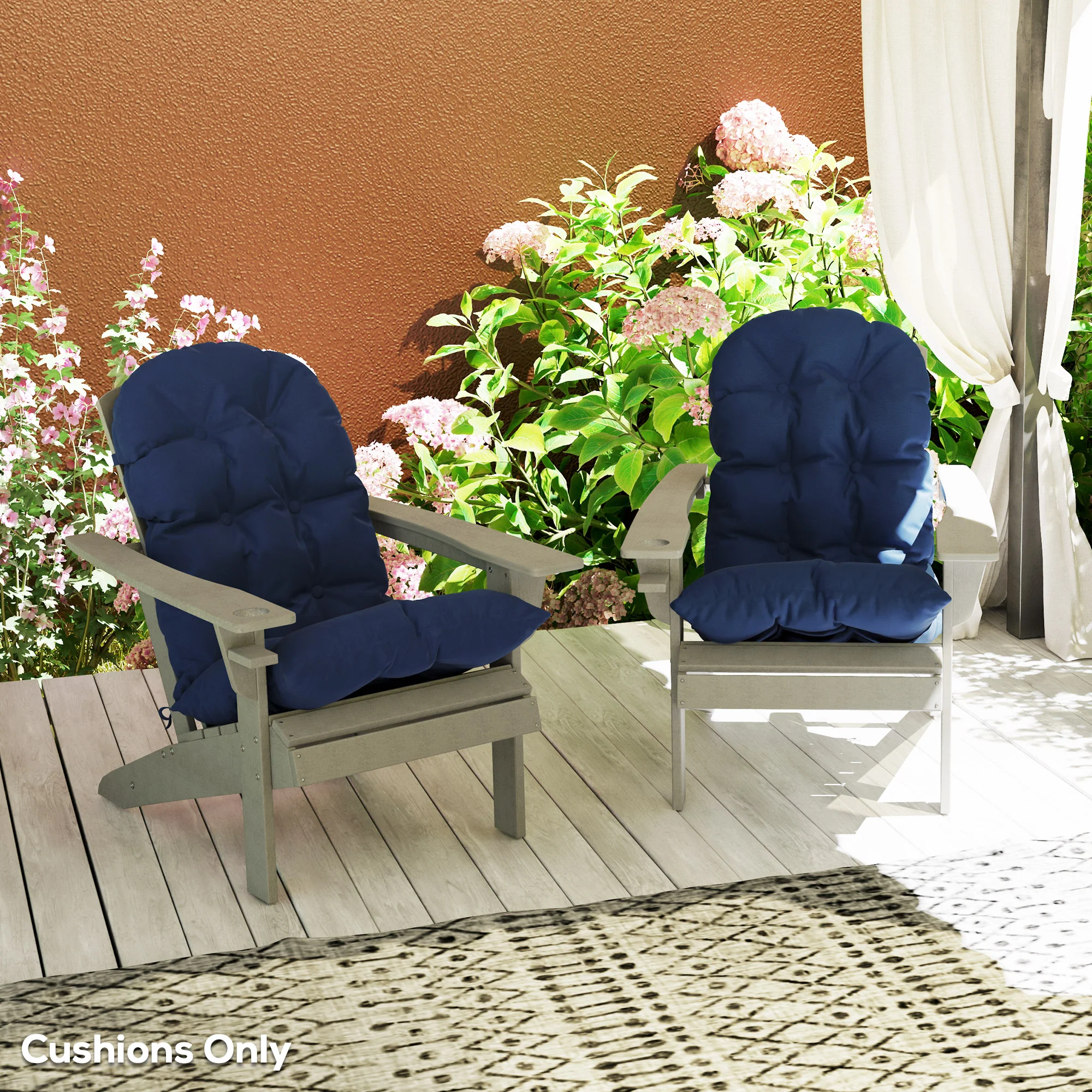Set of 2 Adirondack Chair Cushions, Tufted High Back, Non-Slip, Navy Blue - Image 3
