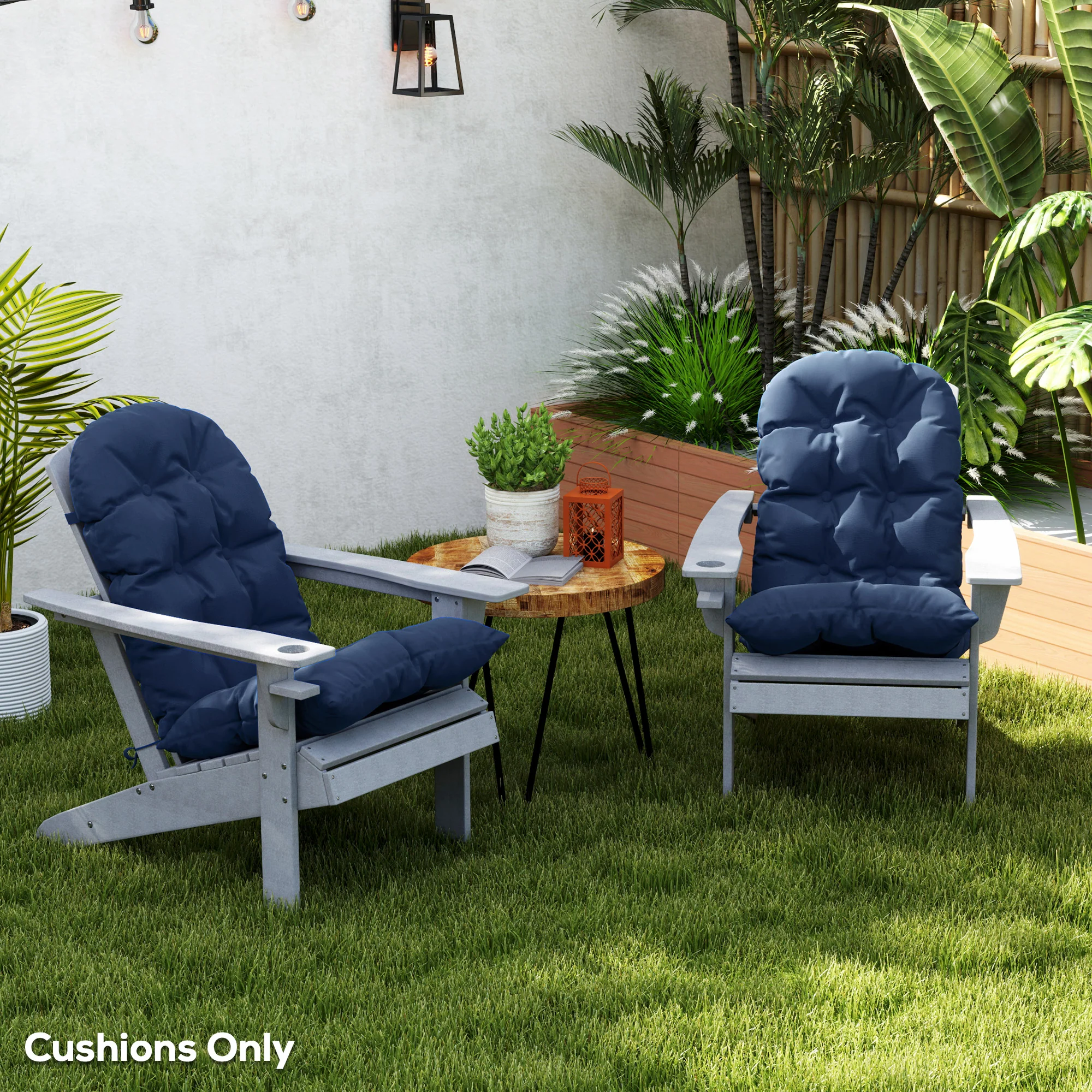 Set of 2 Adirondack Chair Cushions, Tufted High Back, Non-Slip, Navy Blue - Image 4