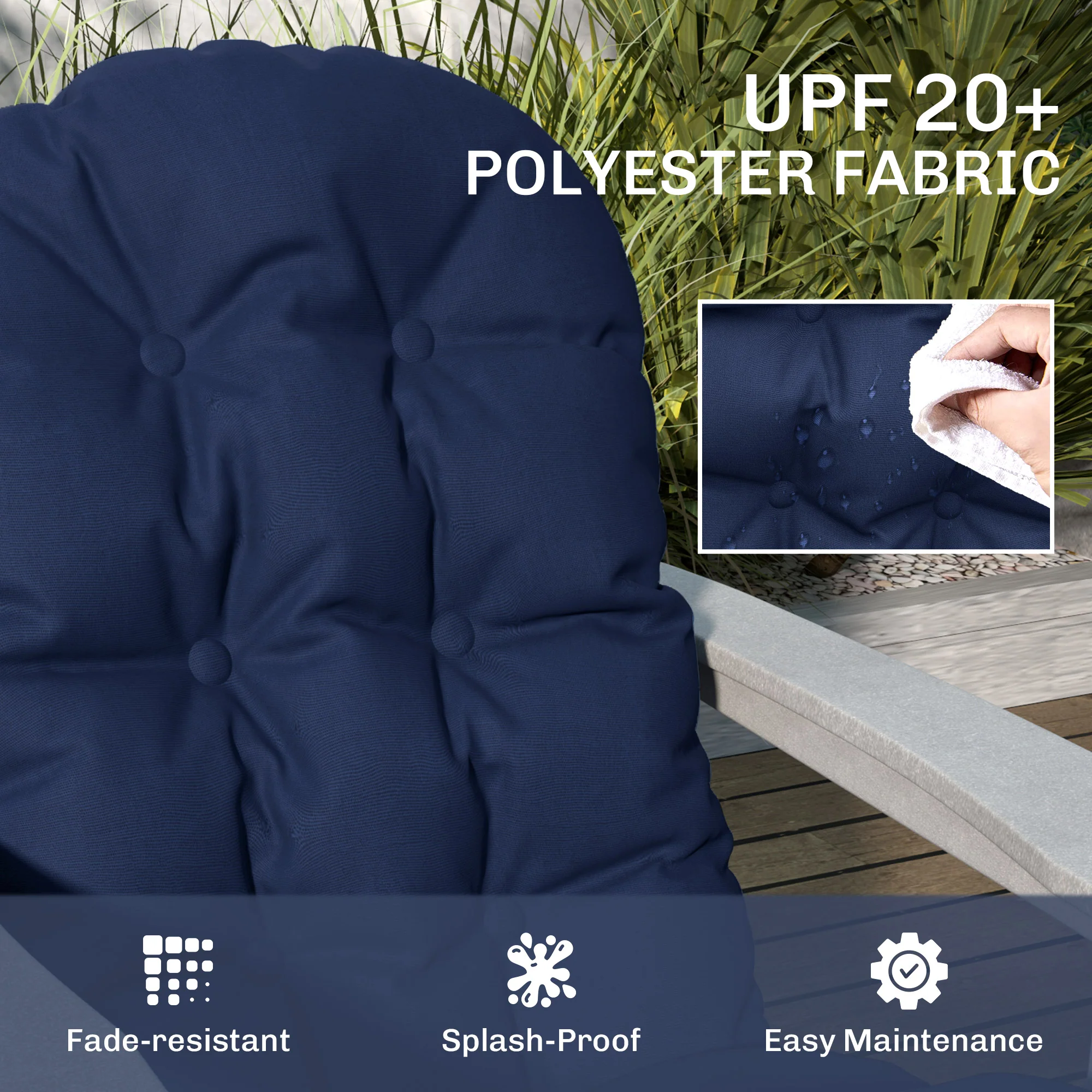 Set of 2 Adirondack Chair Cushions, Tufted High Back, Non-Slip, Navy Blue - Image 7