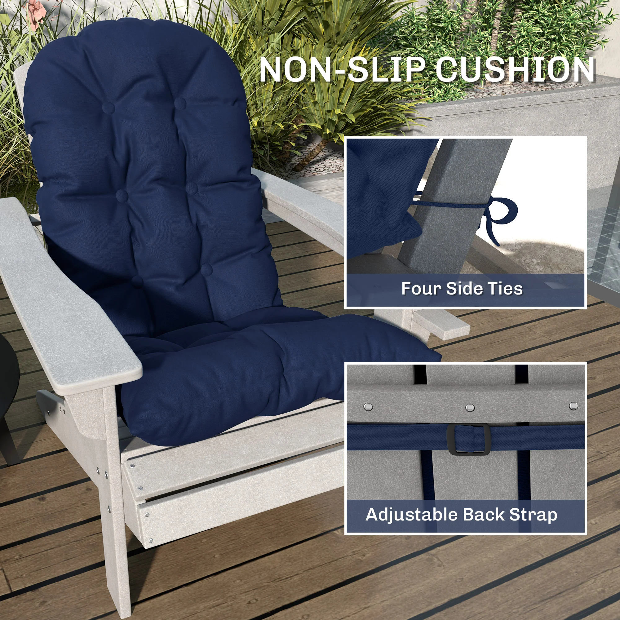Set of 2 Adirondack Chair Cushions, Tufted High Back, Non-Slip, Navy Blue - Image 8
