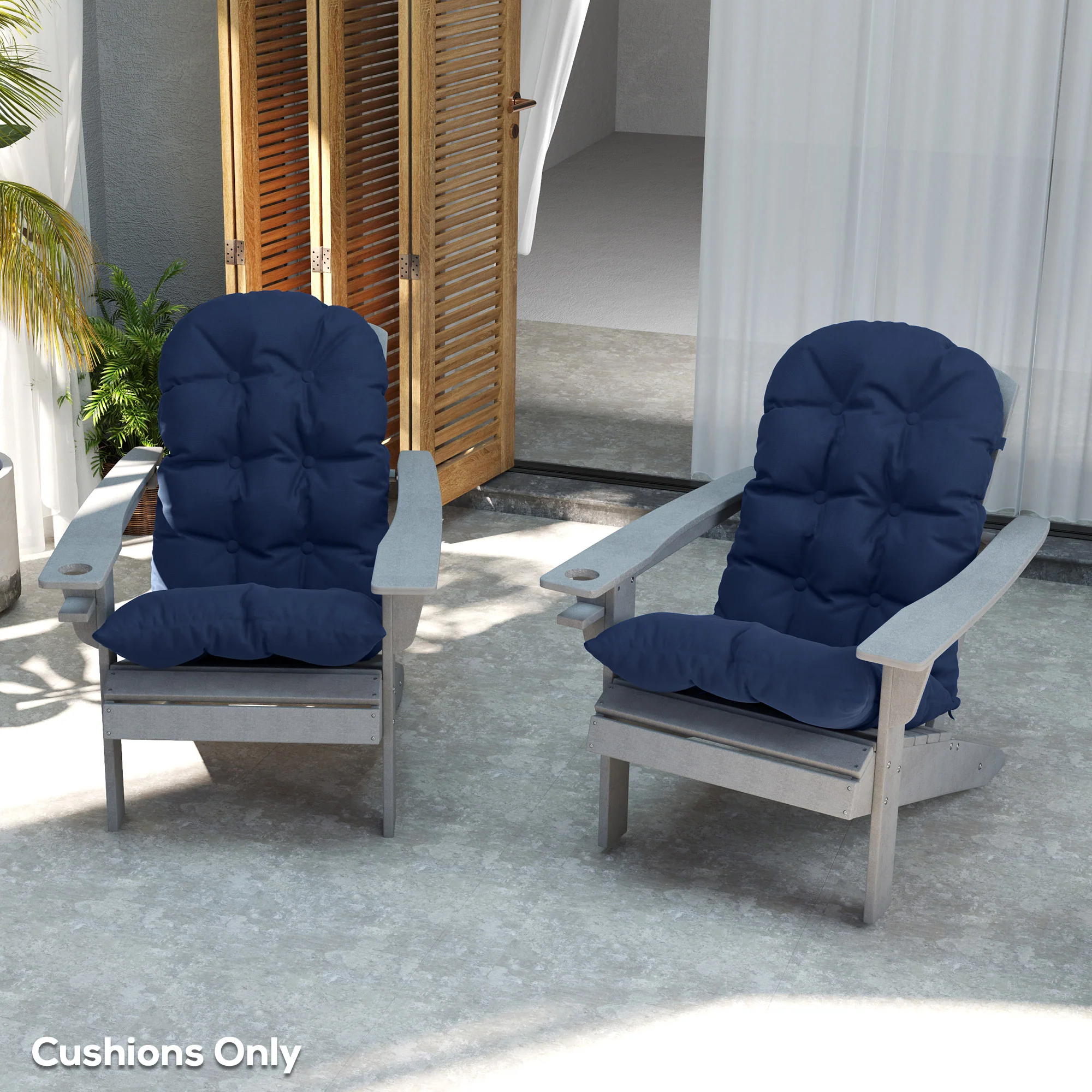 Set of 2 Adirondack Chair Cushions, Tufted High Back, Non-Slip, Navy Blue - Image 9