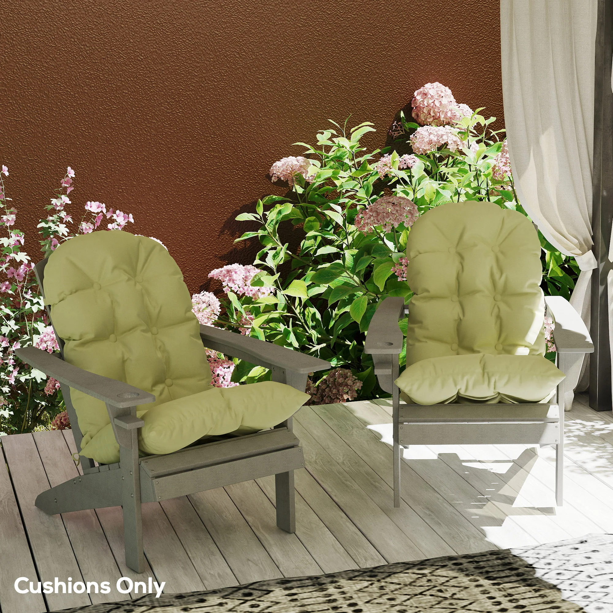 Set of 2 Adirondack Chair Cushions, Tufted High Back, Non-Slip, Beige - Image 3