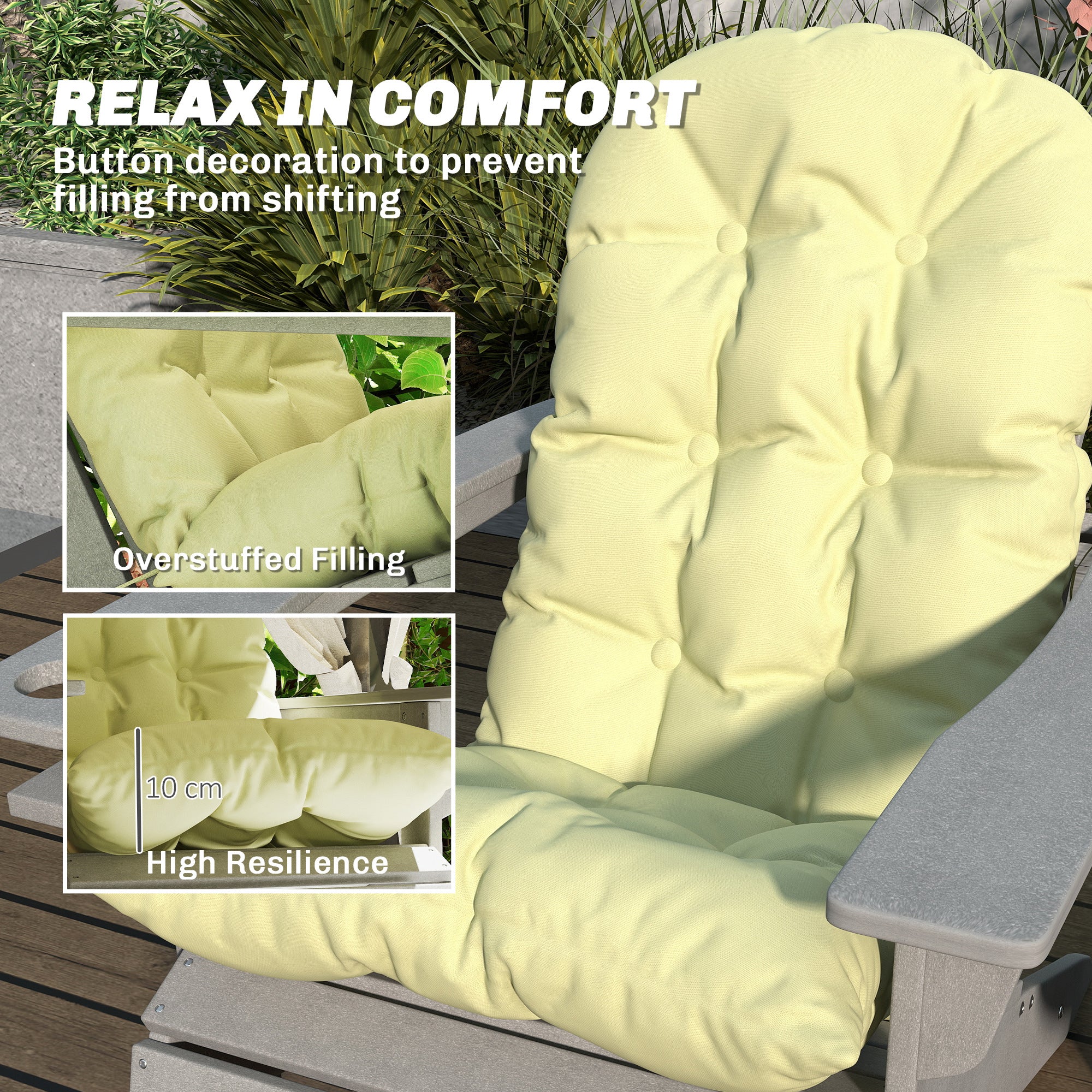 Set of 2 Adirondack Chair Cushions, Tufted High Back, Non-Slip, Beige - Image 6