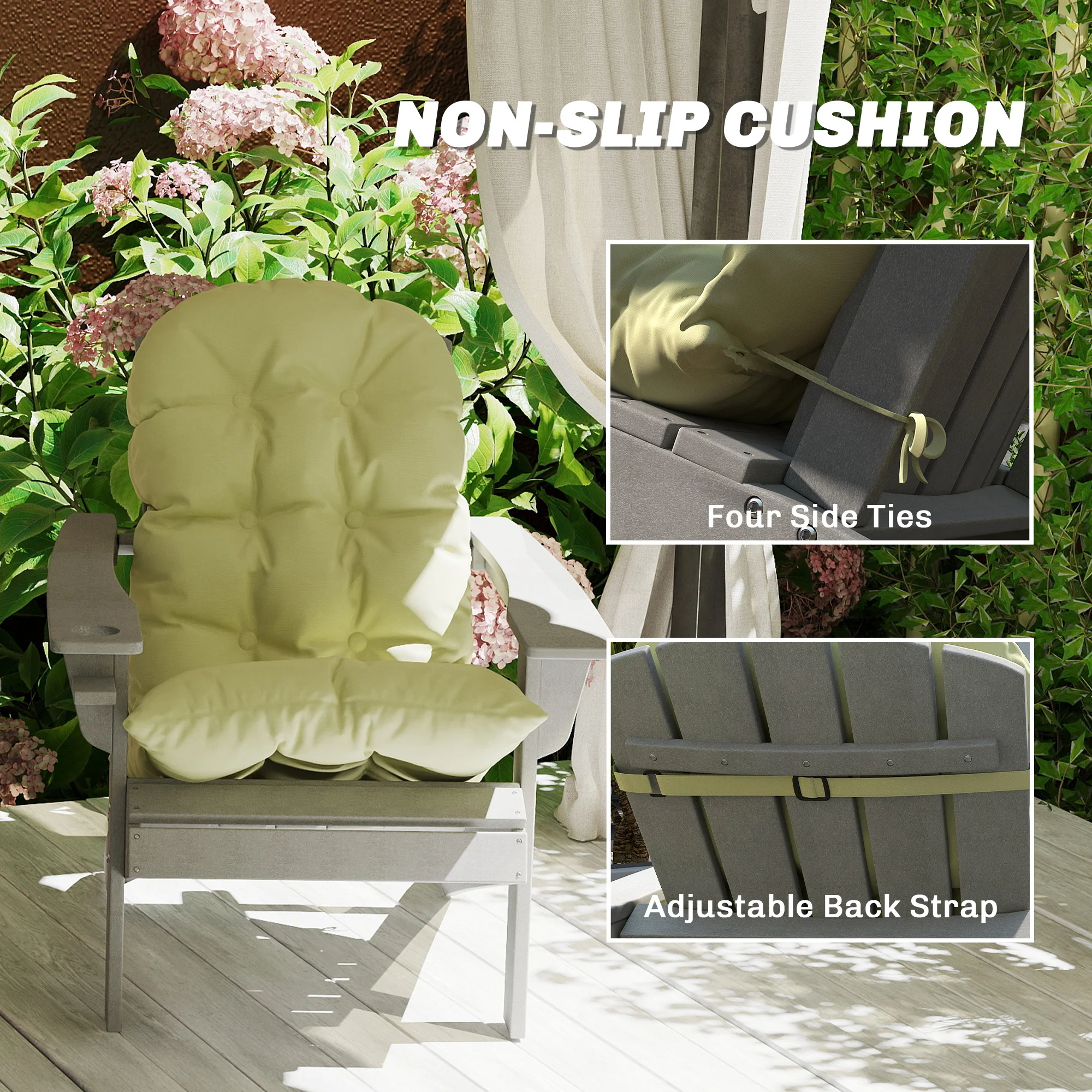 Set of 2 Adirondack Chair Cushions, Tufted High Back, Non-Slip, Beige - Image 8