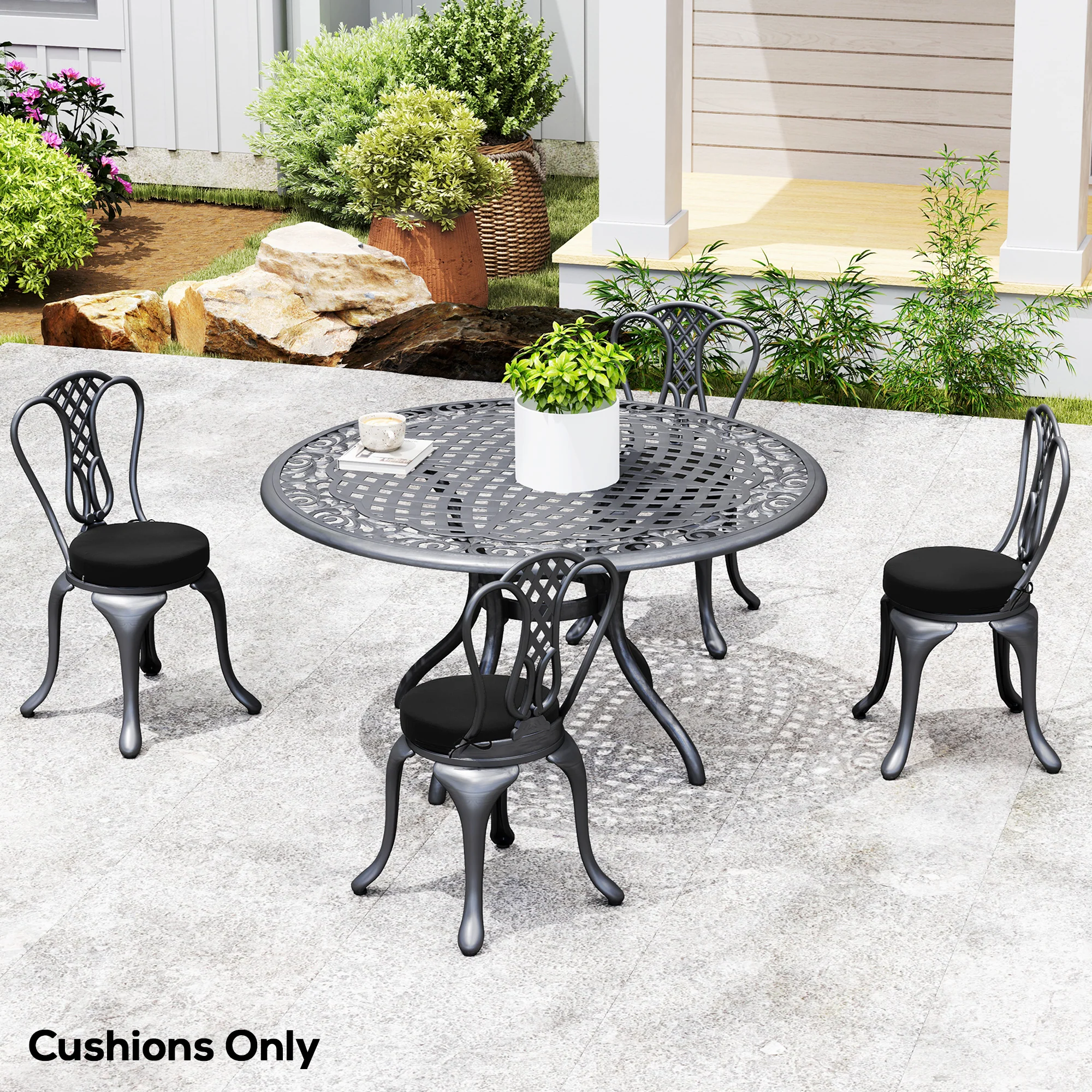 15" x 15" x 3" Round Seat Cushions for Dining Bistro Chairs, Machine Washable, Black - Image 4