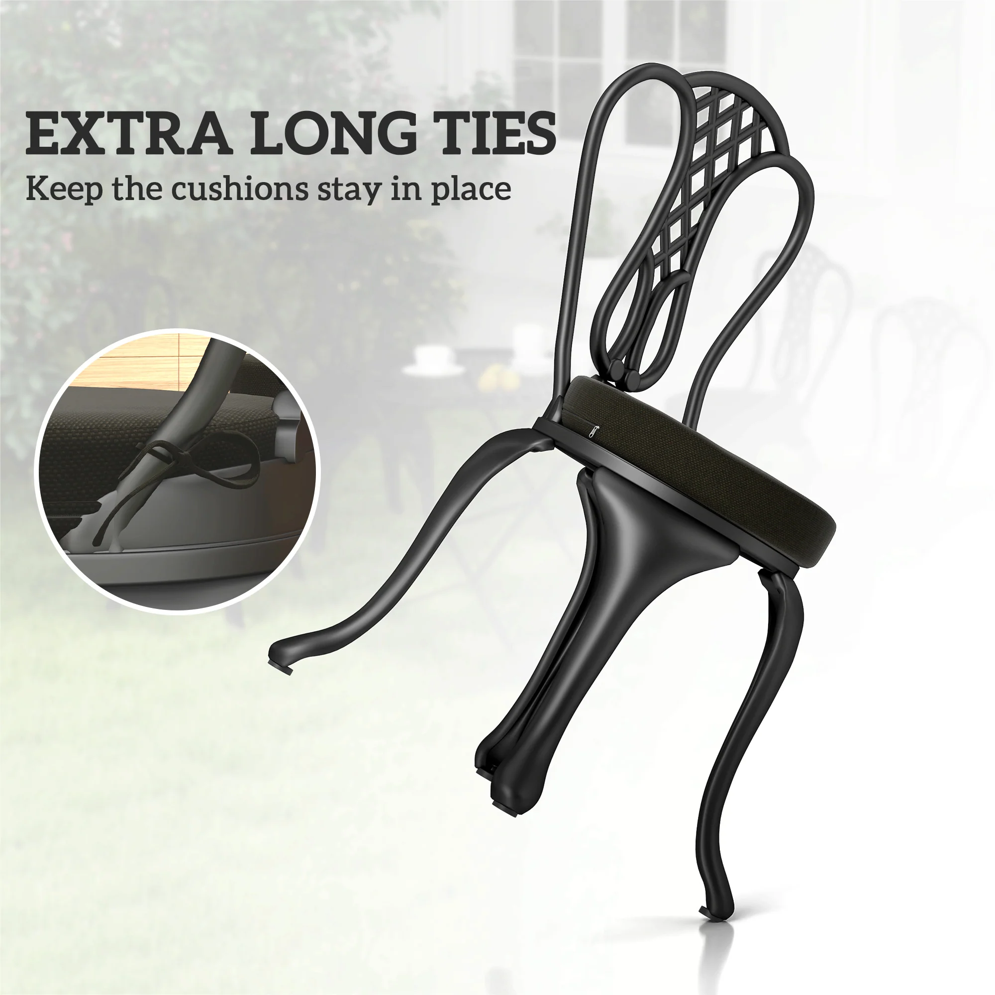 15" x 15" x 3" Round Seat Cushions for Dining Bistro Chairs, Machine Washable, Black - Image 7