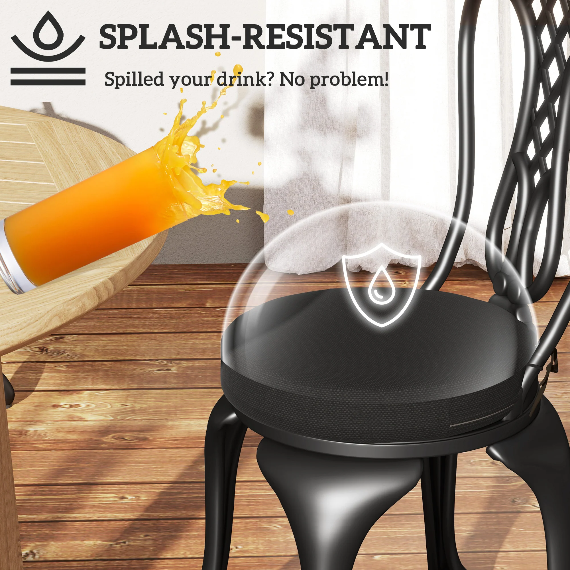 15" x 15" x 3" Round Seat Cushions for Dining Bistro Chairs, Machine Washable, Black - Image 9