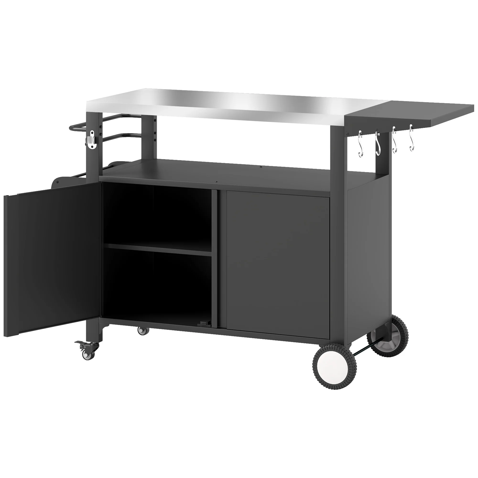 Outdoor Movable Grill Cart with Stainless Steel Top & Foldable Side Shelf, 37.8" x 18.1" - Image 12
