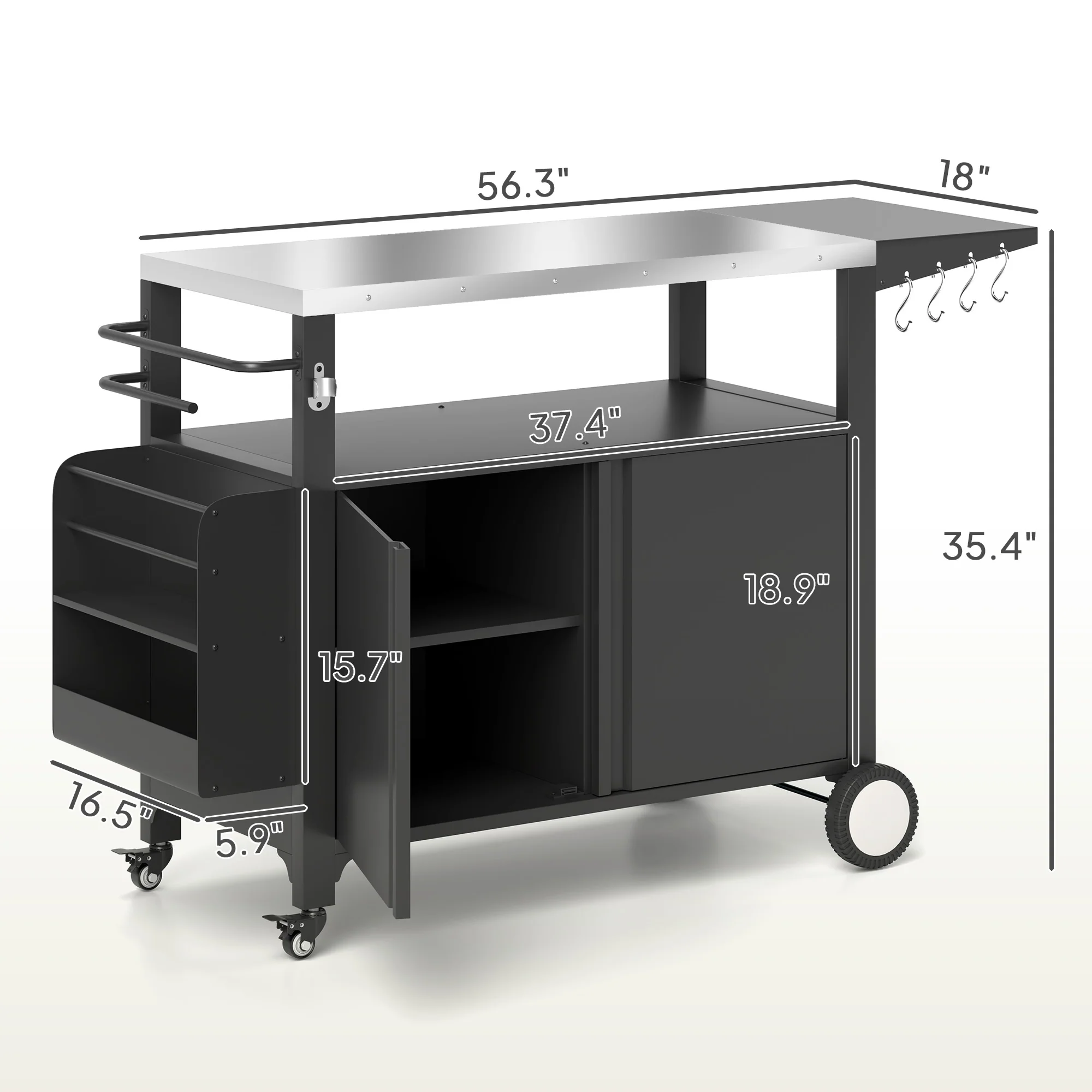 Outdoor Movable Grill Cart with Stainless Steel Top & Foldable Side Shelf, 37.8" x 18.1" - Image 5