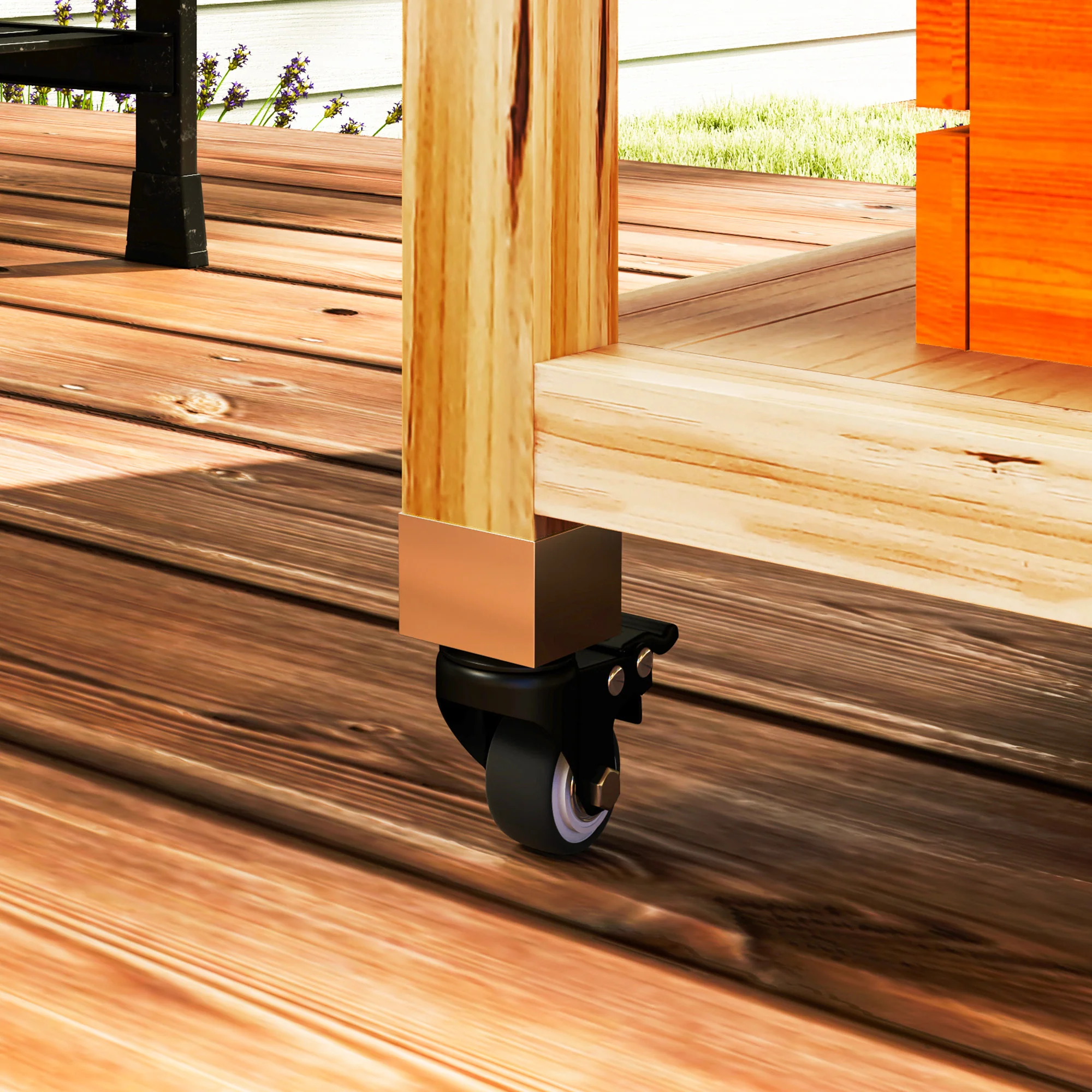 Outdoor Grill Cart with Stainless Steel Top, Wheels, Natural Wood - Image 10