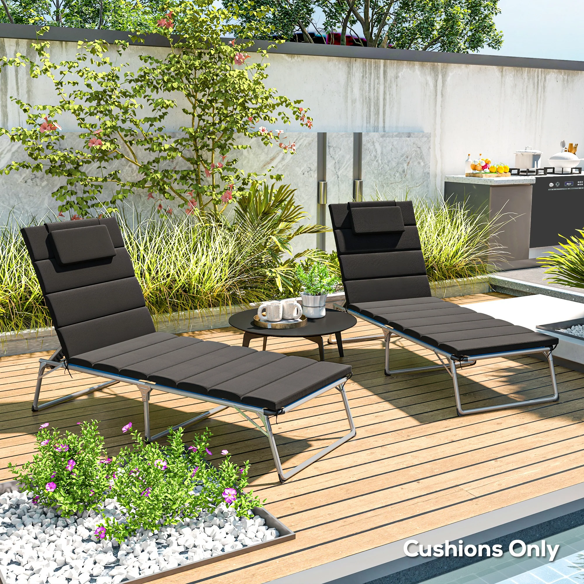 80" x 26" Chaise Lounge Cushion Set, UPF50+ Olefin, Black - Image 3