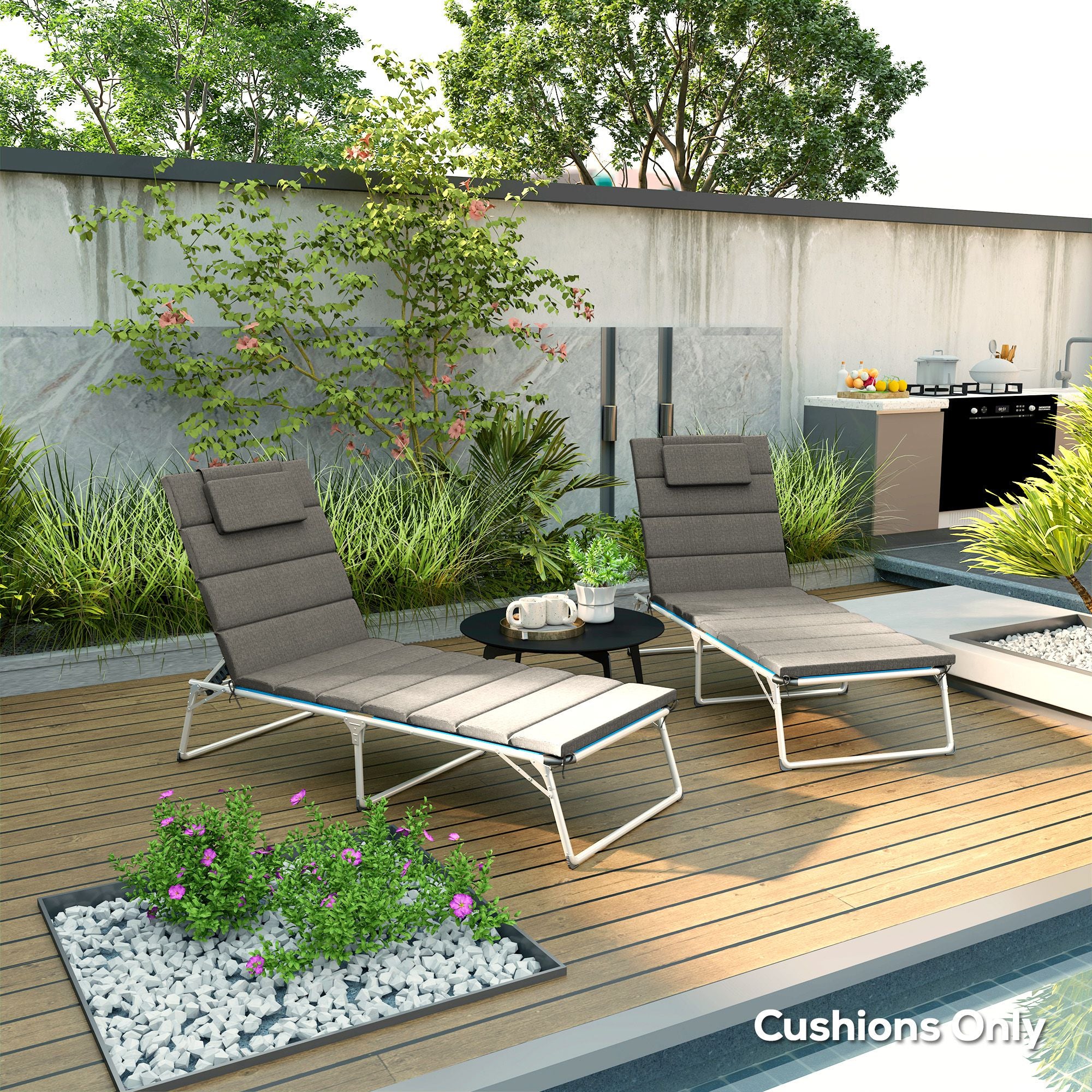 80" x 26" Chaise Lounge Cushion Set, UPF50+ Olefin, Charcoal Gray - Image 3