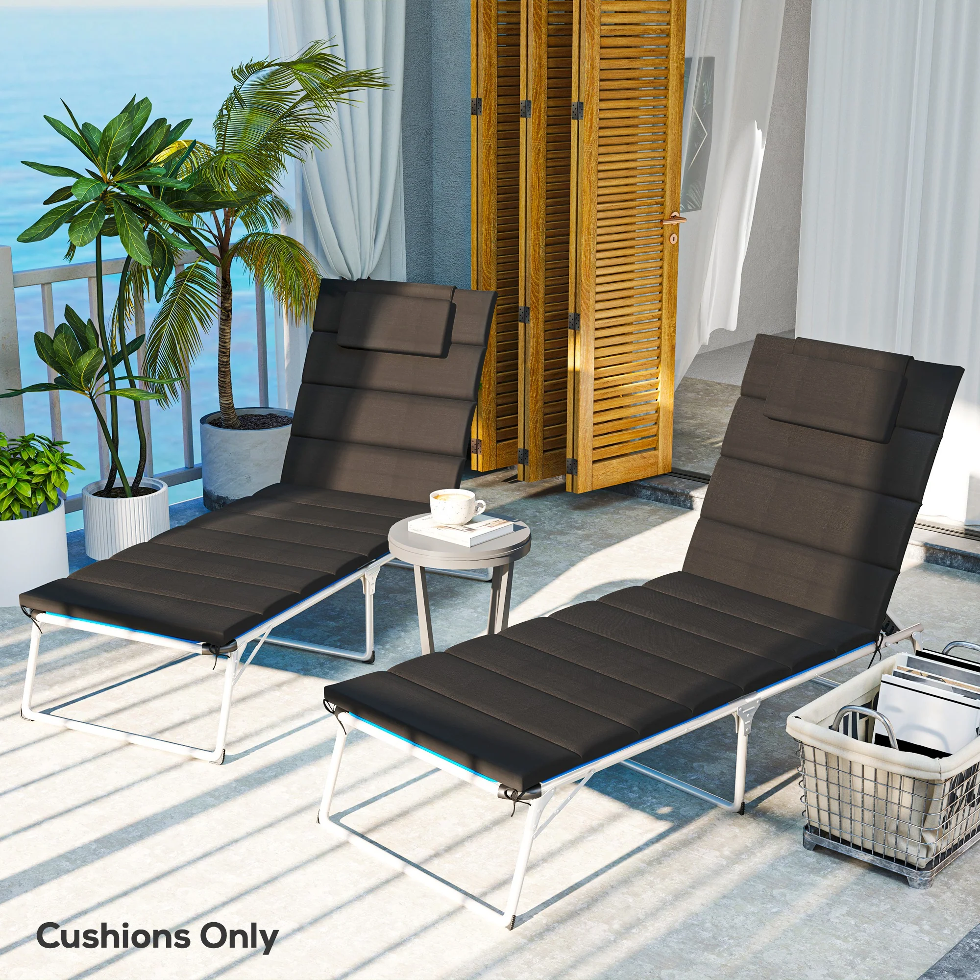 80" x 26" Chaise Lounge Cushion Set, UPF50+ Olefin, Black - Image 4