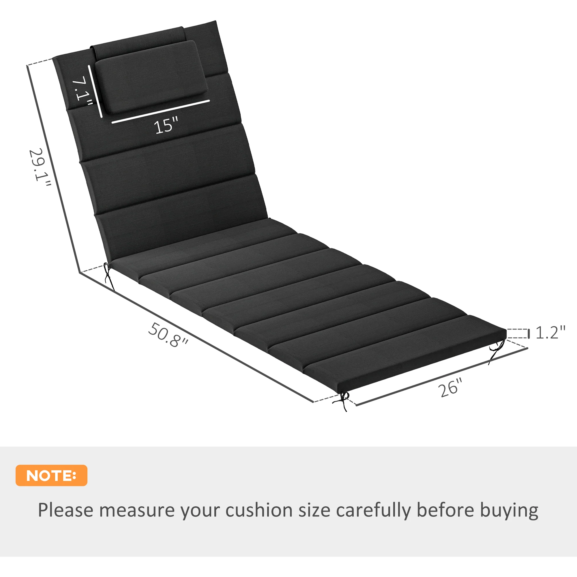 80" x 26" Chaise Lounge Cushion Set, UPF50+ Olefin, Black - Image 5
