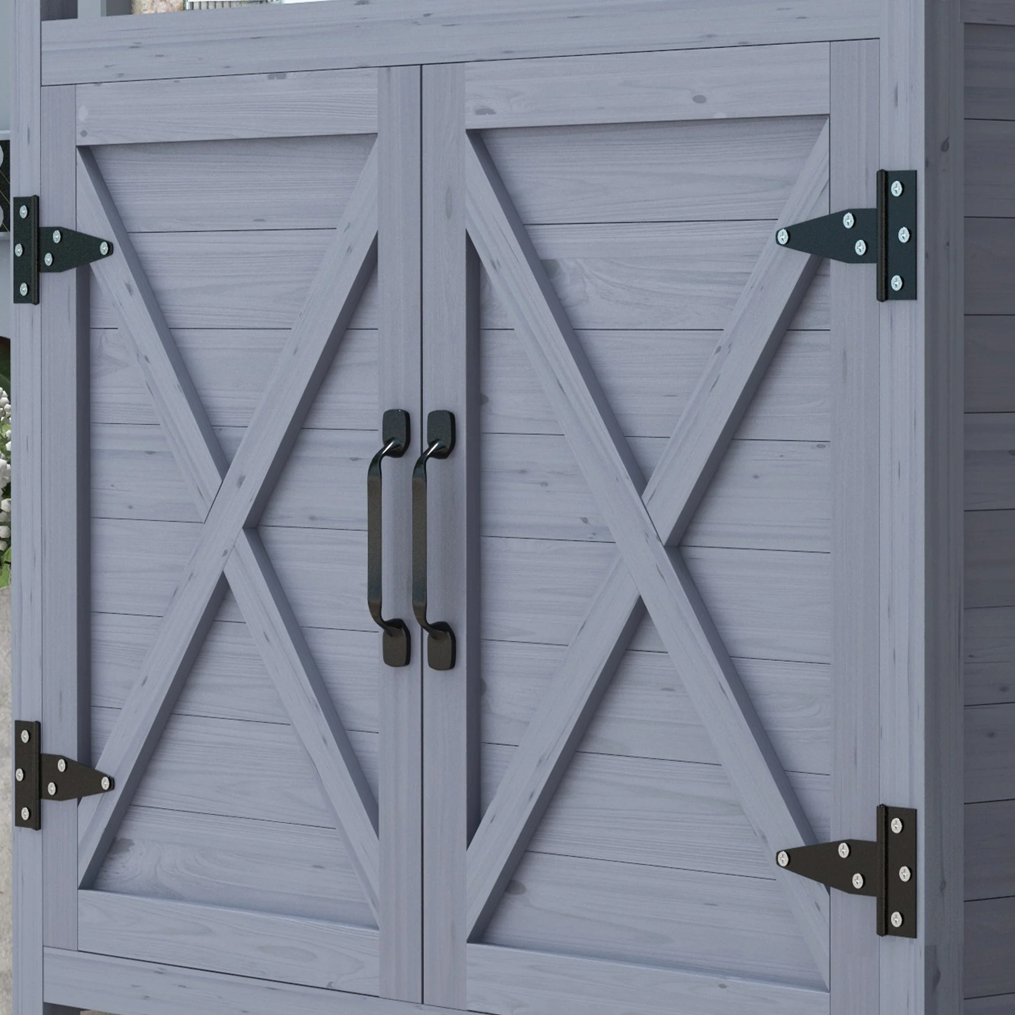 Outdoor Potting Bench Table with Storage Cabinet, Aluminum Tabletop, Rubber Wheels, Gray - Image 10