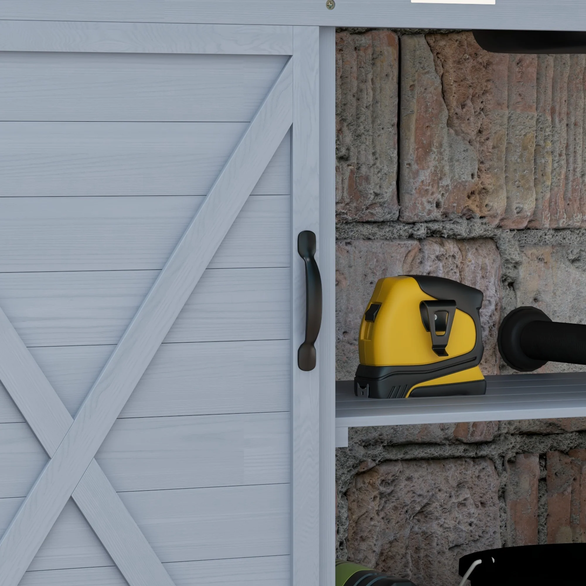 Outdoor Wooden Potting Bench w/Sink and Water Tap,Storage Cabinet & Drawer Shelves, Gray - Image 10