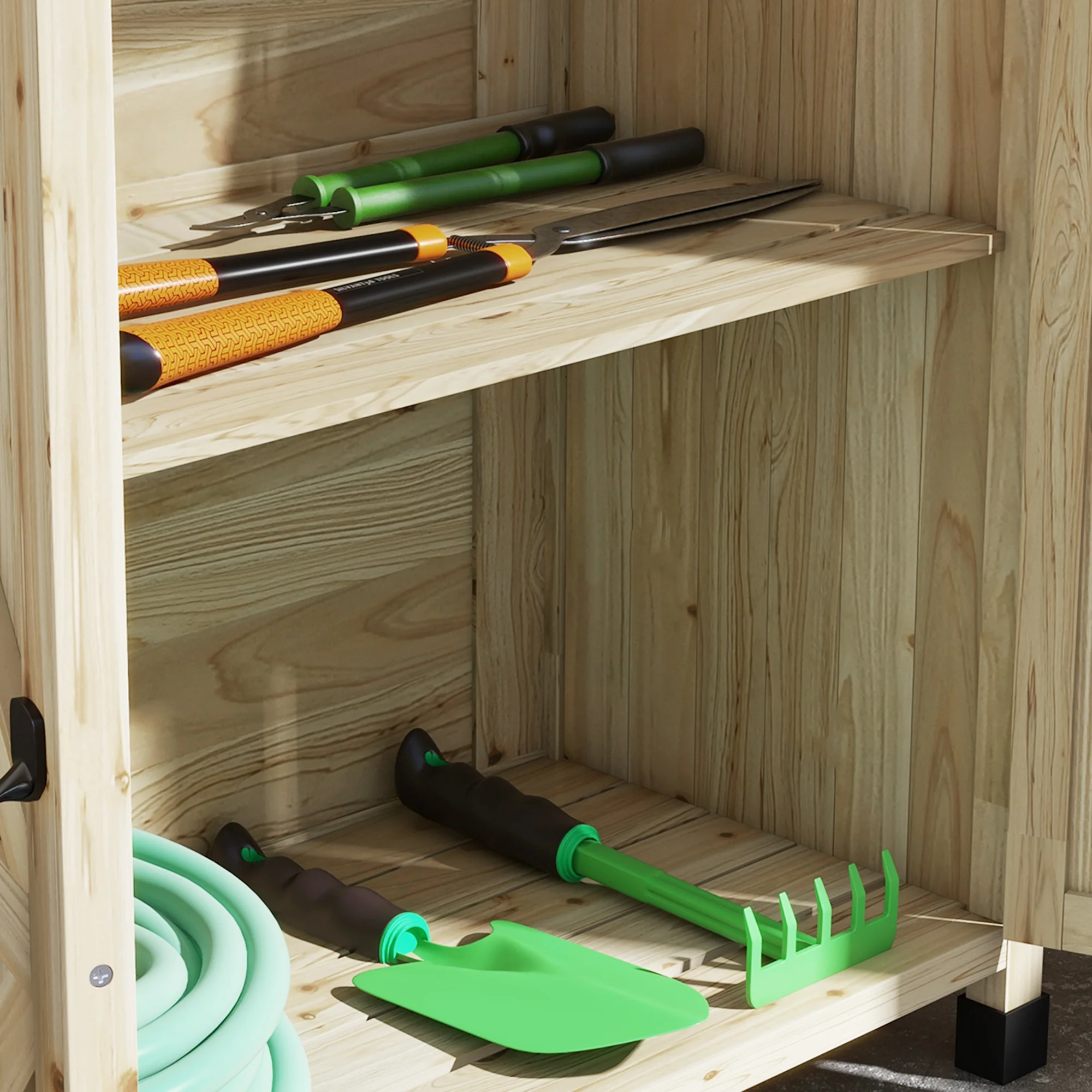 Outdoor Potting Bench Table with Storage Cabinet, Aluminum Tabletop, Rubber Wheels, Natural - Image 10