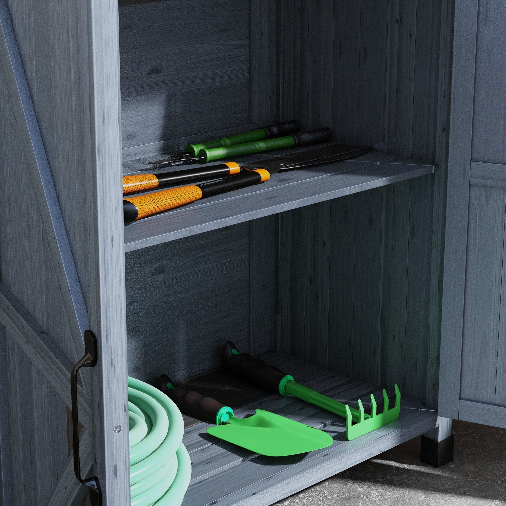 Outdoor Potting Bench with Storage Cabinet, Shelves, Galvanized Plated Tabletop, Gray - Image 10