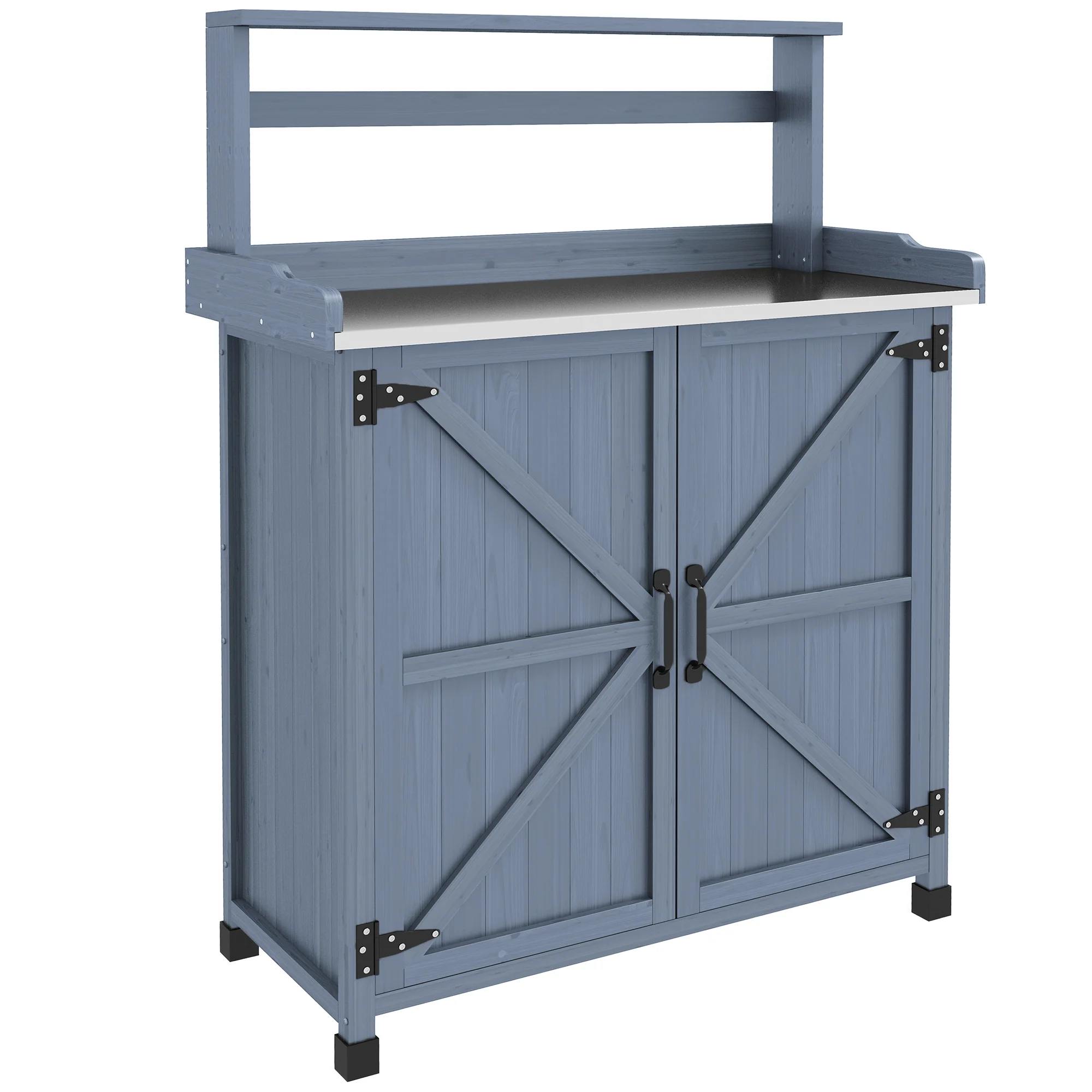 Outdoor Potting Bench with Storage Cabinet, Shelves, Galvanized Plated Tabletop, Gray - Image 12