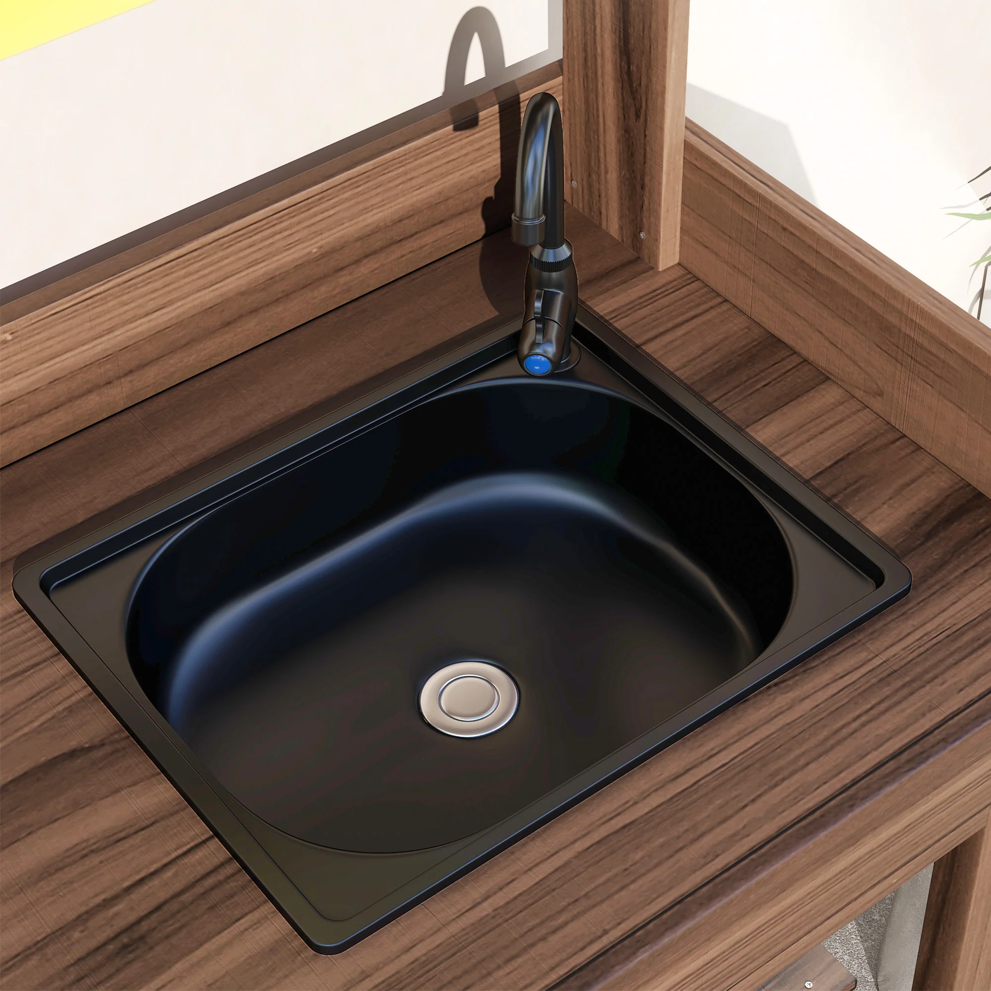 Potting Bench Table with Storage Shelves, Removable Sink, Faucet and Drawer, Dark Brown - Image 10