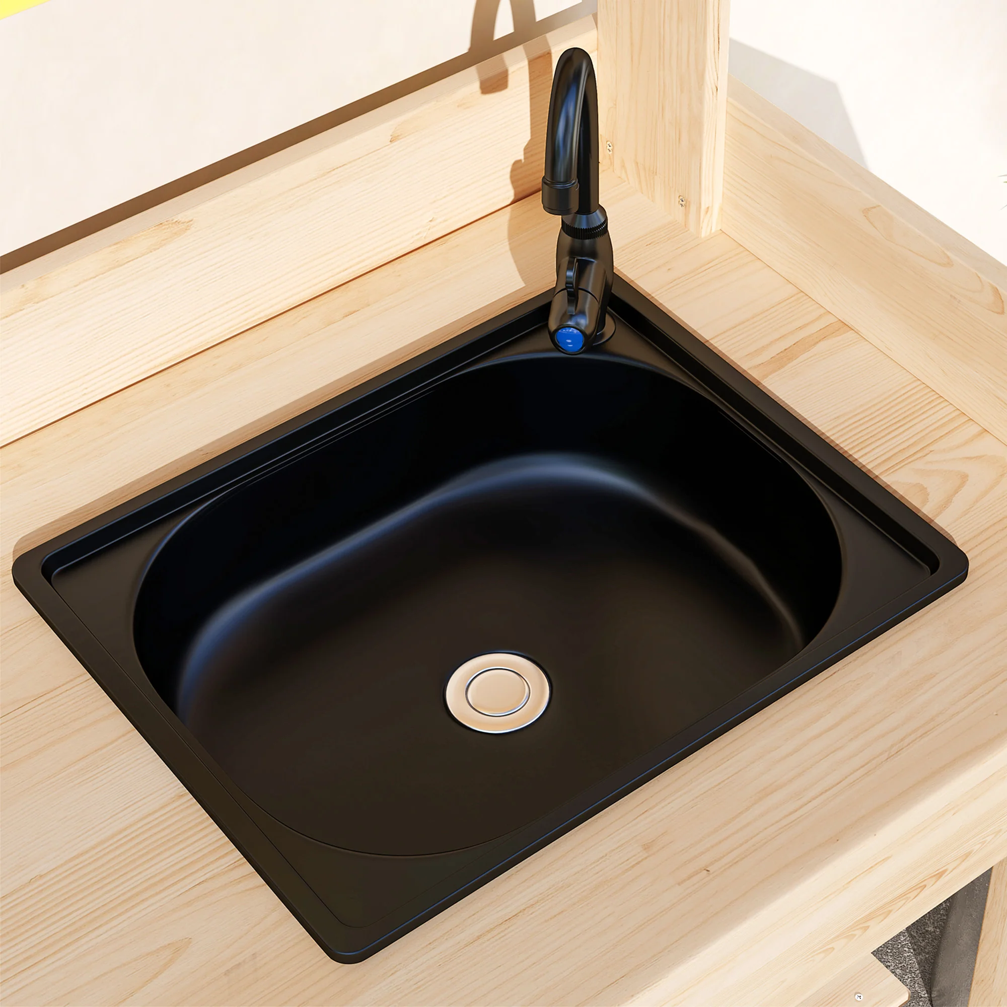 Potting Bench Table with Storage Shelves, Removable Sink, Faucet and Drawer, Natural Wood - Image 10