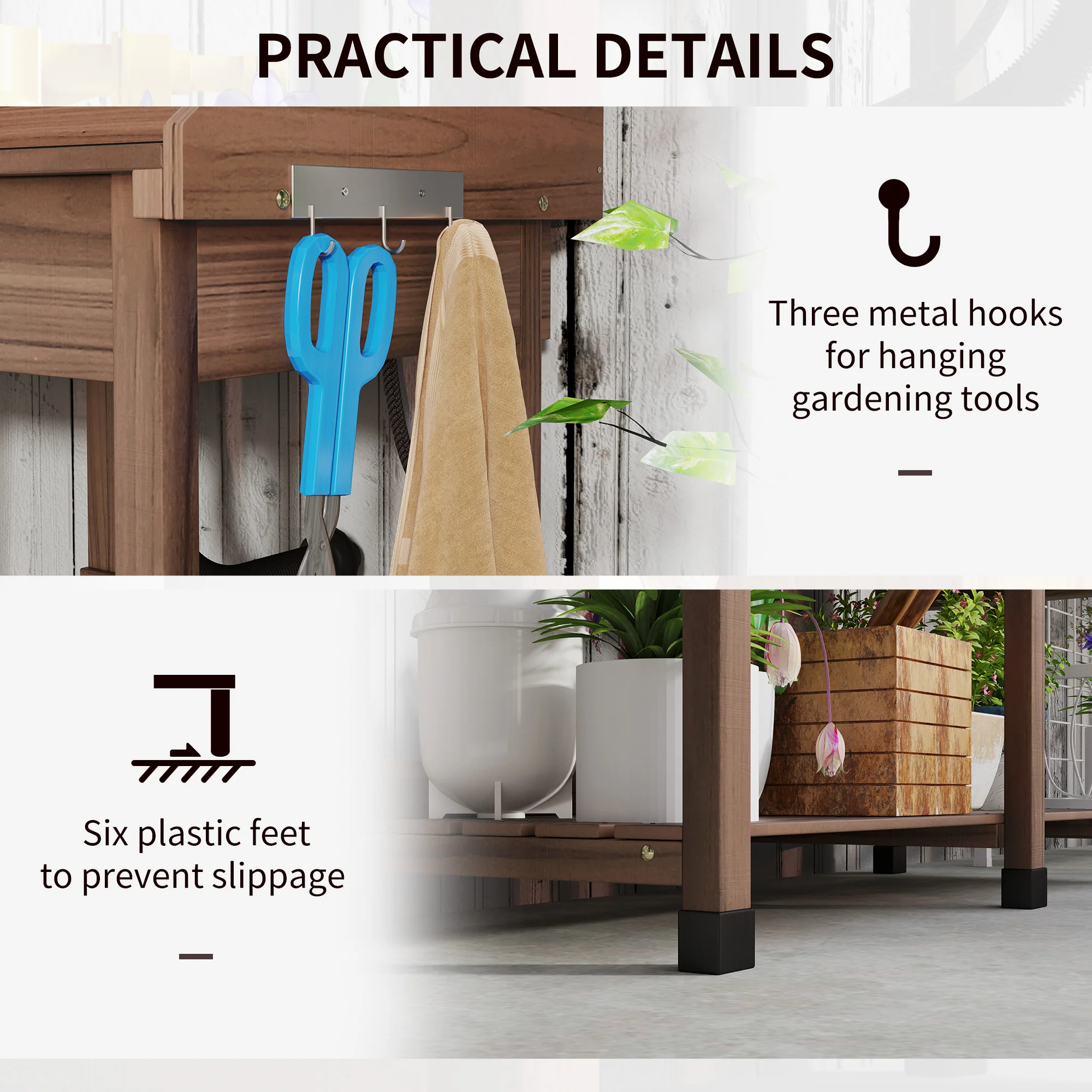 Potting Bench Table with Storage Shelves, Removable Sink, Faucet and Drawer, Dark Brown - Image 8